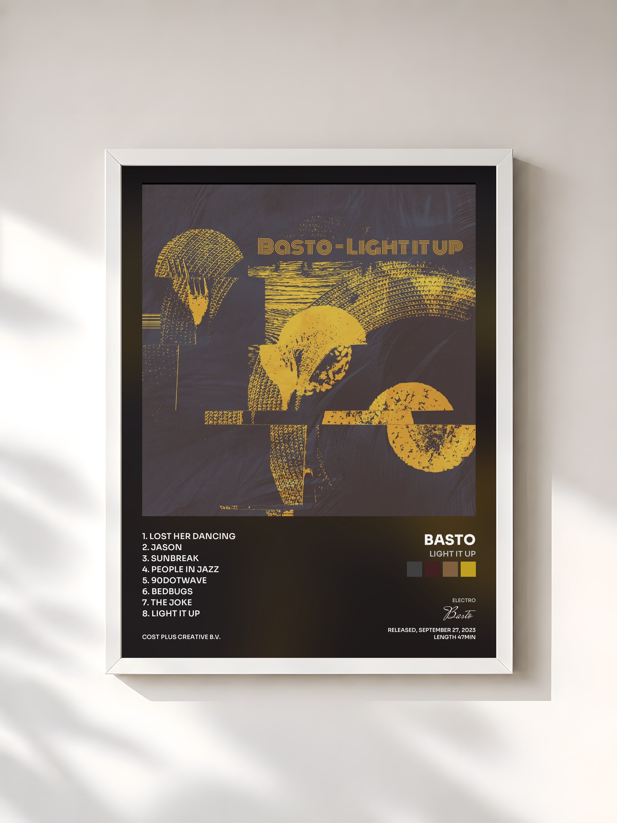 #blanc Tableau de l'album Light It Up de Basto, cadre blanc, imprimé et encadré en France