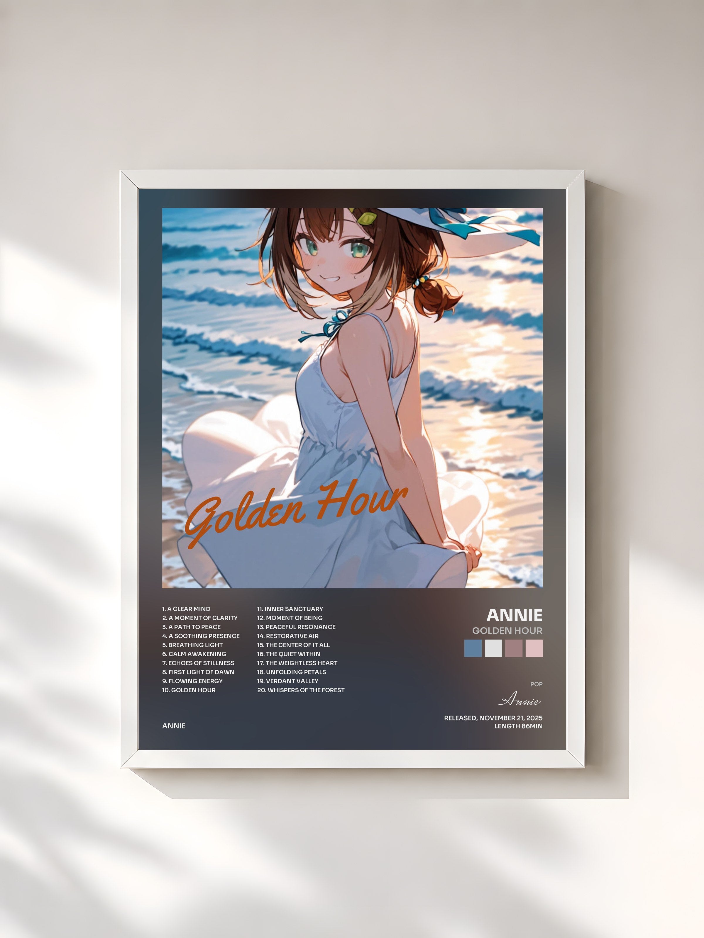 #blanc Tableau de l'album Golden Hour de Annie, cadre blanc, imprimé et encadré en France