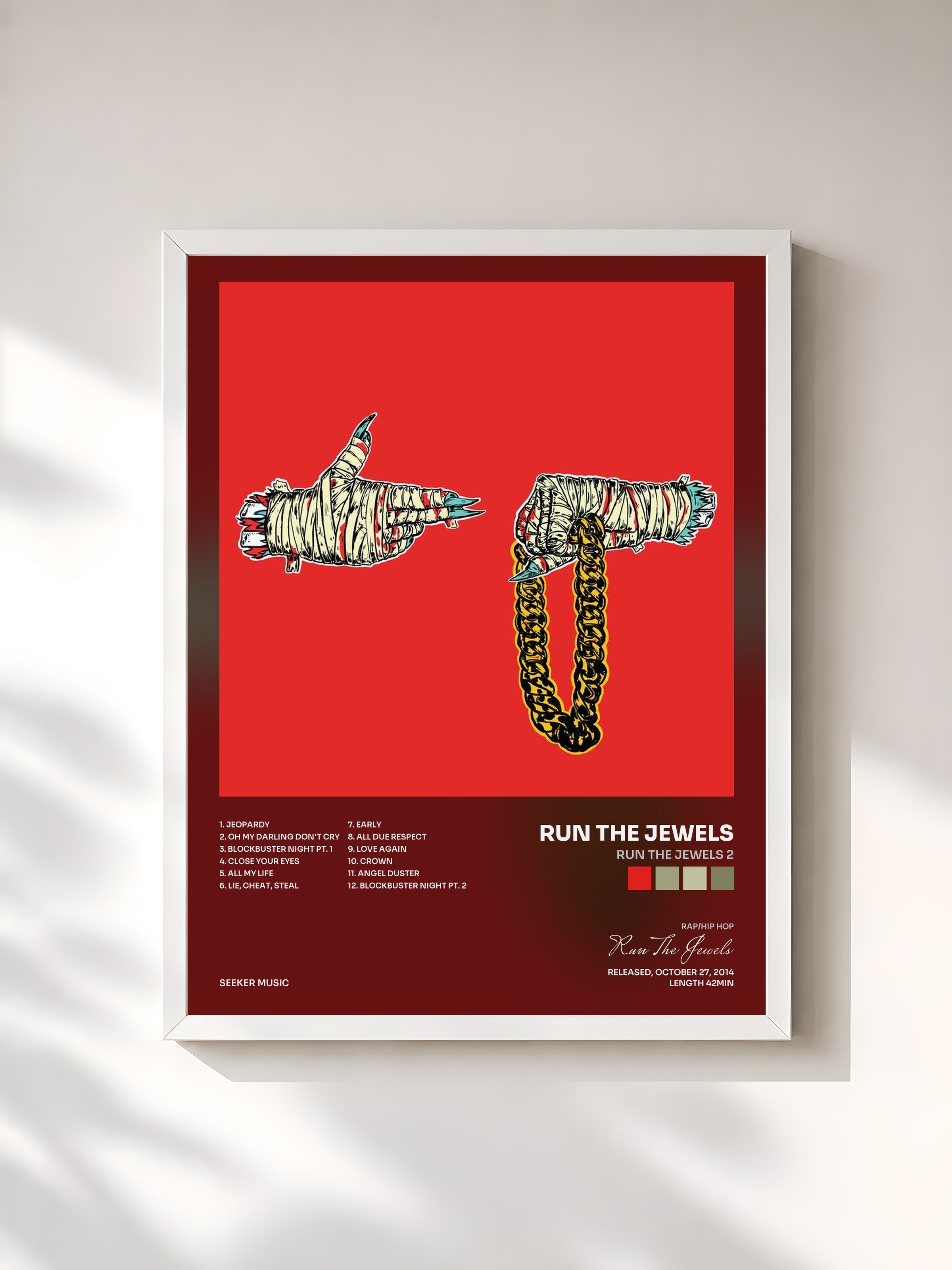 #blanc Tableau de l'album Run The Jewels 2 de Run The Jewels, cadre blanc, imprimé et encadré en France