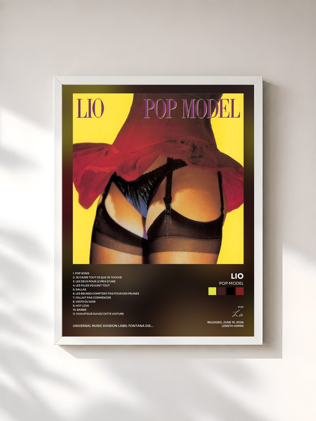 #blanc Tableau de l'album Pop model de Lio, cadre blanc, imprimé et encadré en France