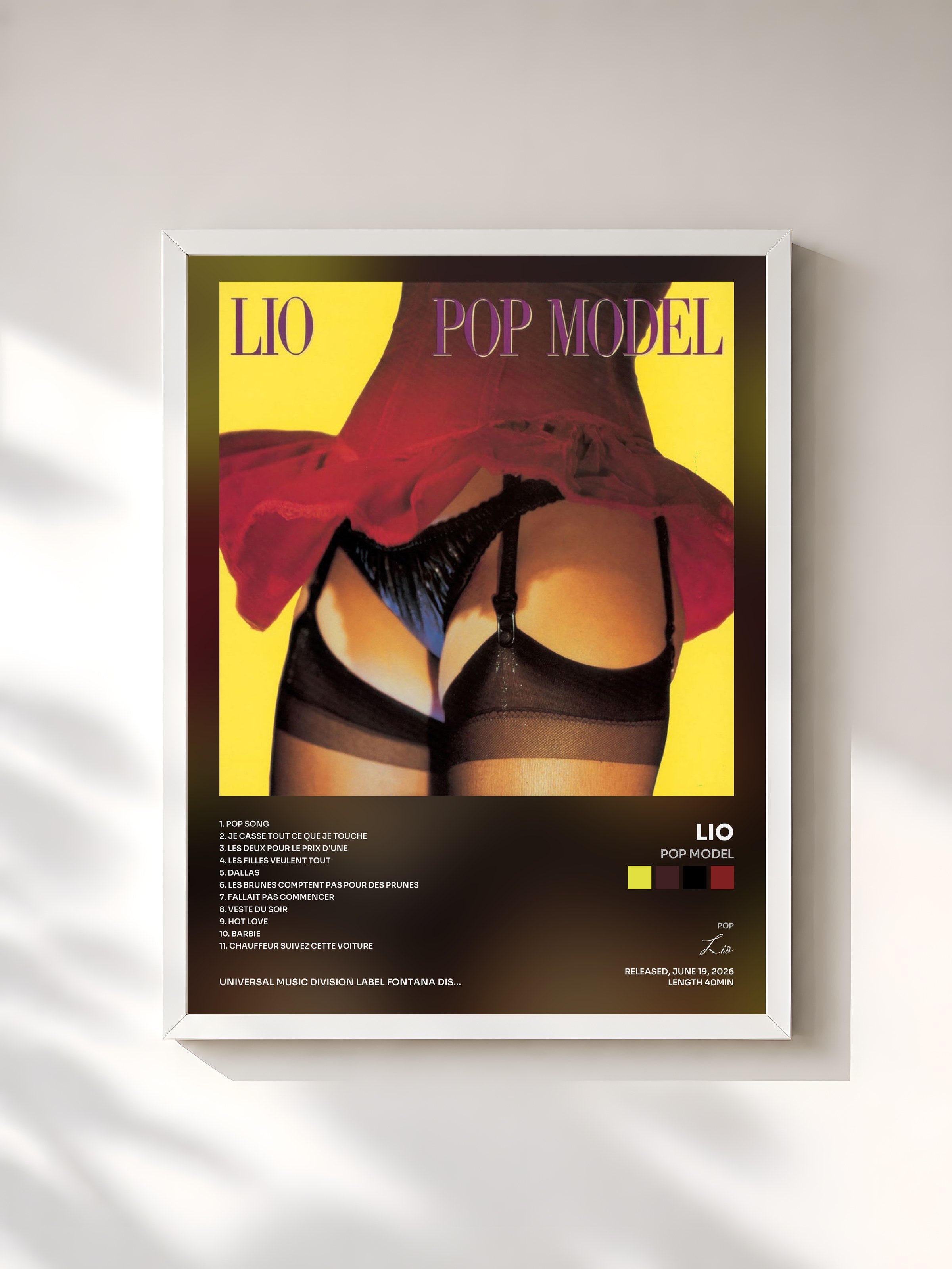 #blanc Tableau de l'album Pop model de Lio, cadre blanc, imprimé et encadré en France