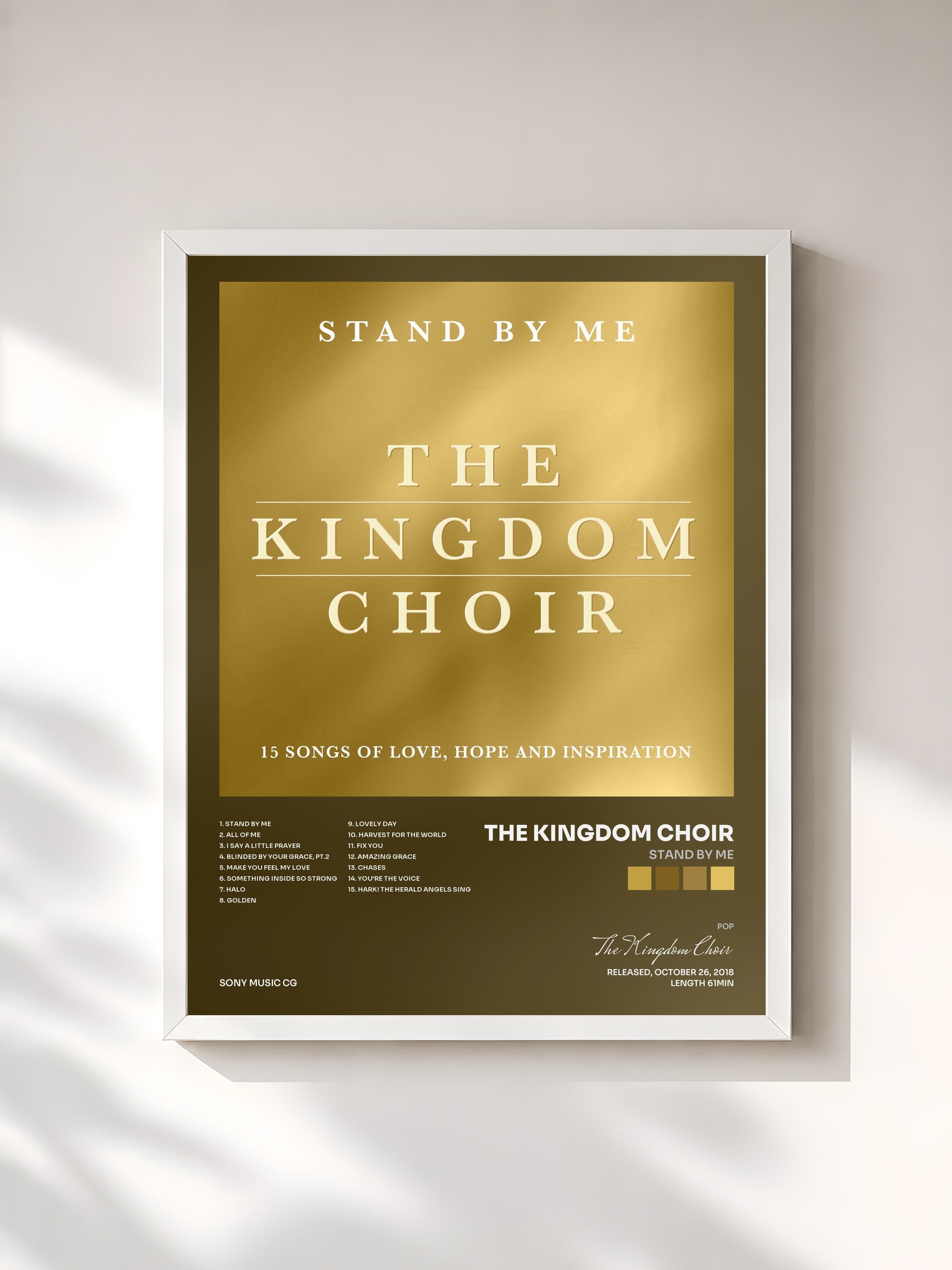 #blanc Tableau de l'album Stand By Me de The Kingdom Choir, cadre blanc, imprimé et encadré en France