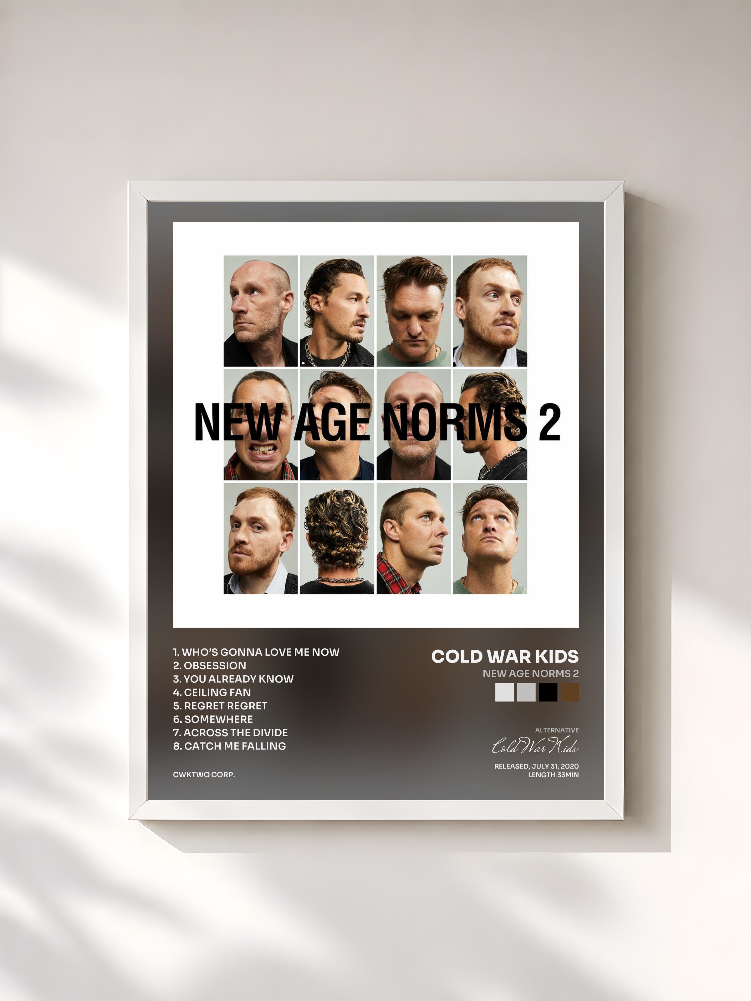 #blanc Tableau de l'album New Age Norms 2 de Cold War Kids, cadre blanc, imprimé et encadré en France