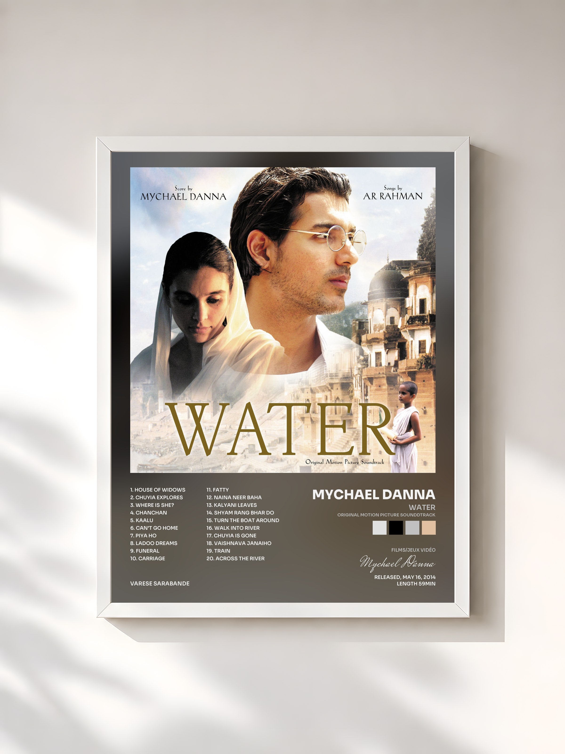 #blanc Tableau de l'album Water (Original Motion Picture Sounddtrack) de Mychael Danna, cadre blanc, imprimé et encadré en France
