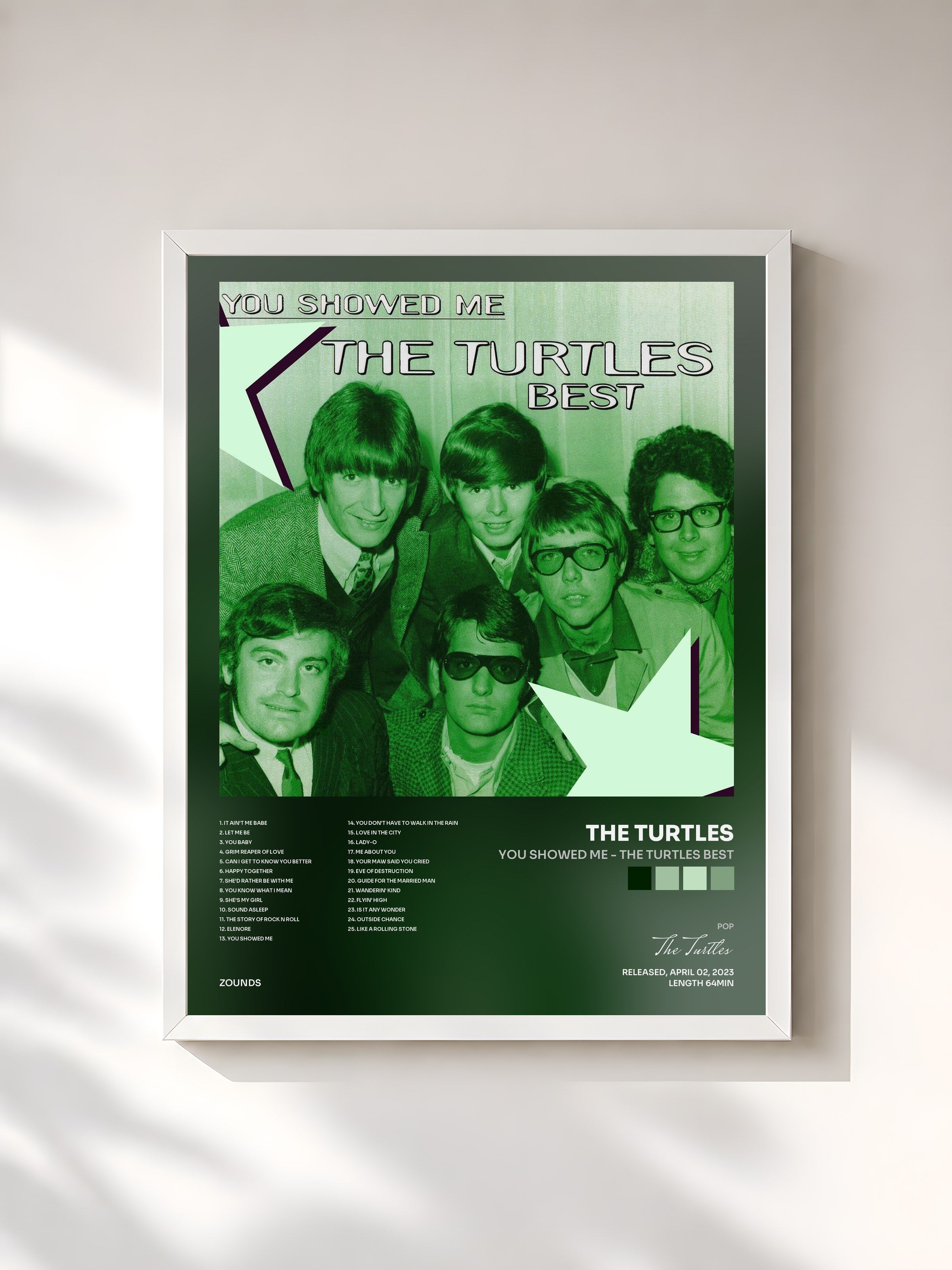 #blanc Tableau de l'album You Showed Me - The Turtles Best de The Turtles, cadre blanc, imprimé et encadré en France