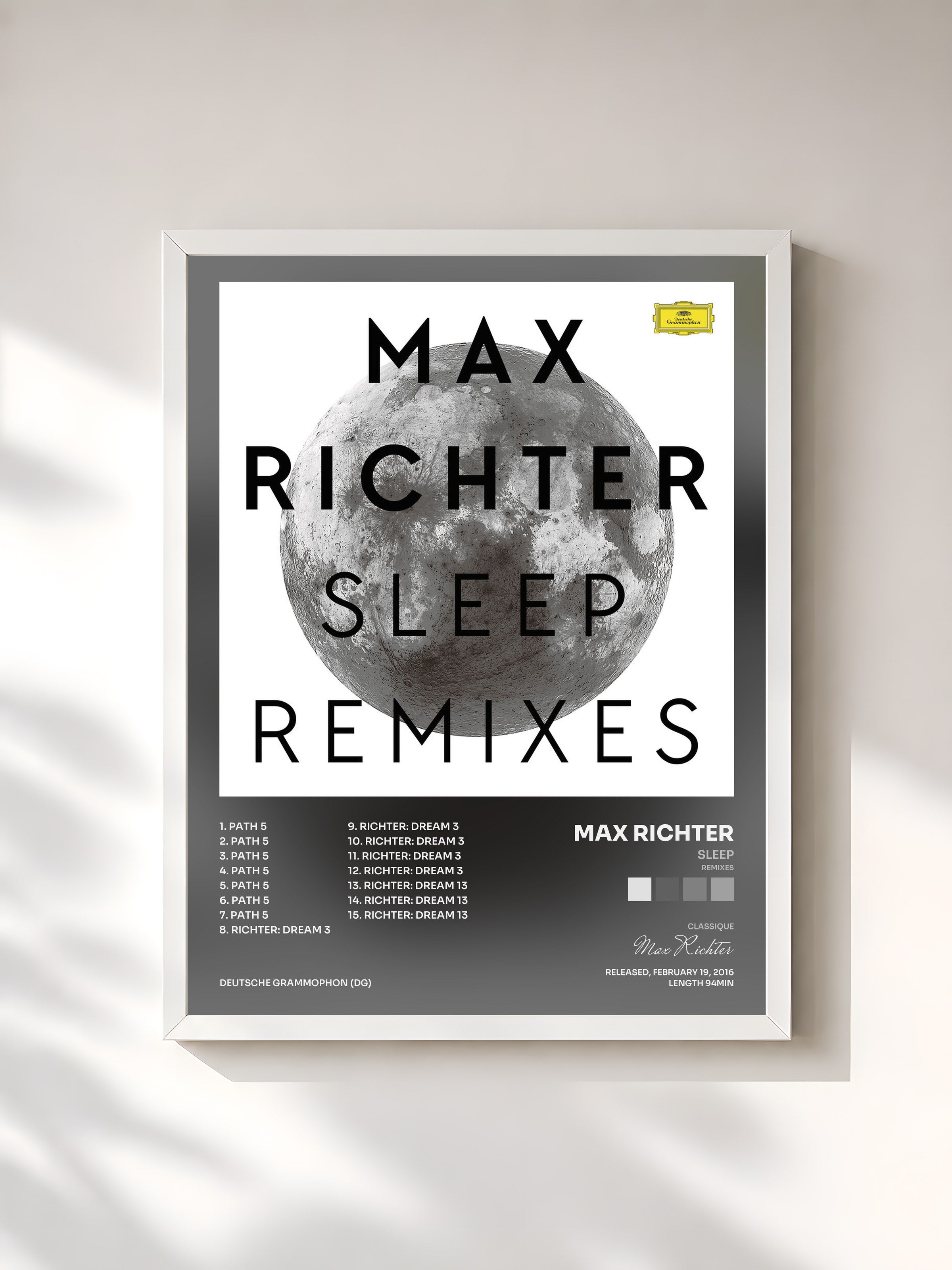#blanc Tableau de l'album Sleep (Remixes) de Max Richter, cadre blanc, imprimé et encadré en France