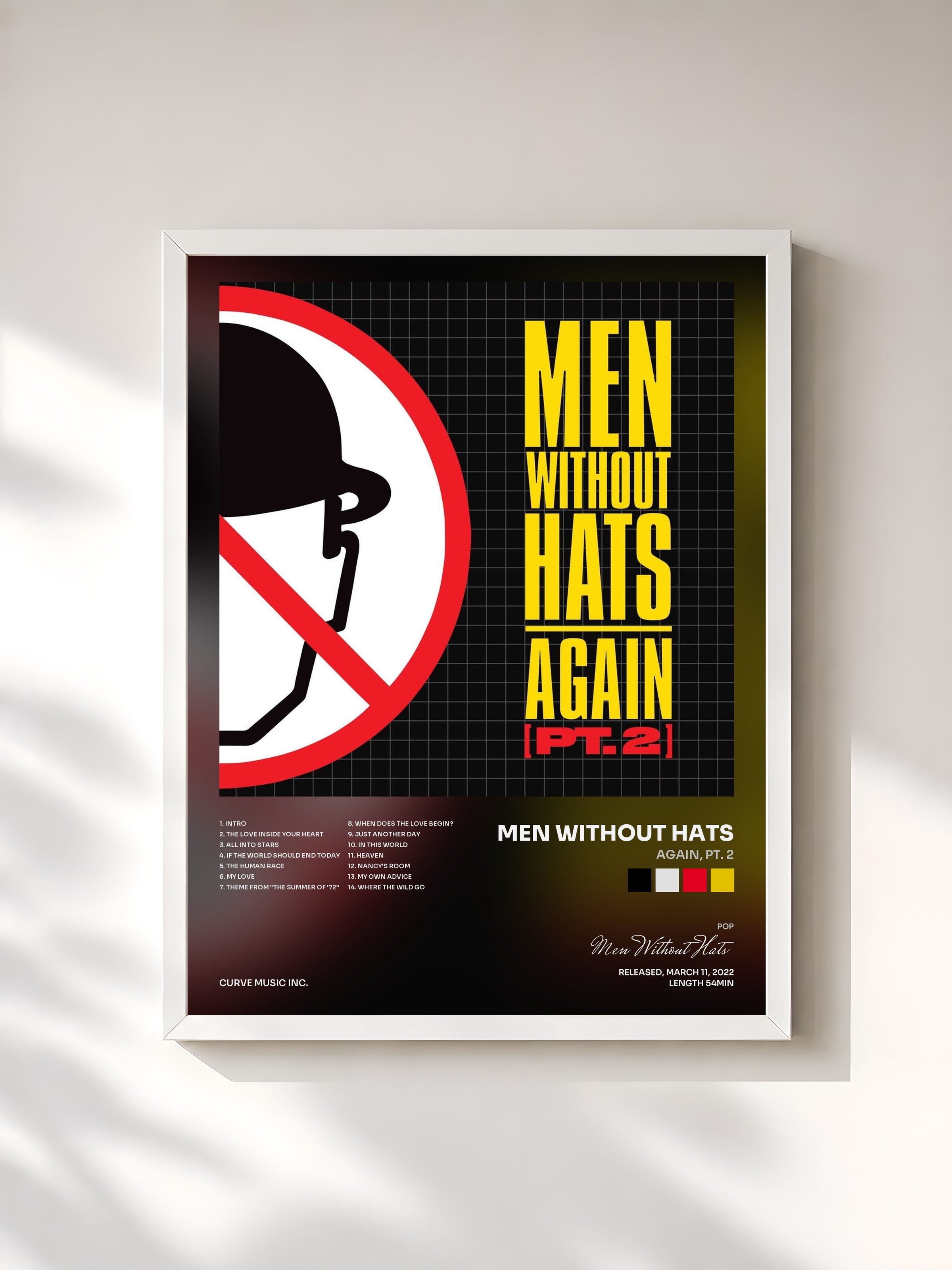 #blanc Tableau de l'album Again, Pt. 2 de Men Without Hats, cadre blanc, imprimé et encadré en France