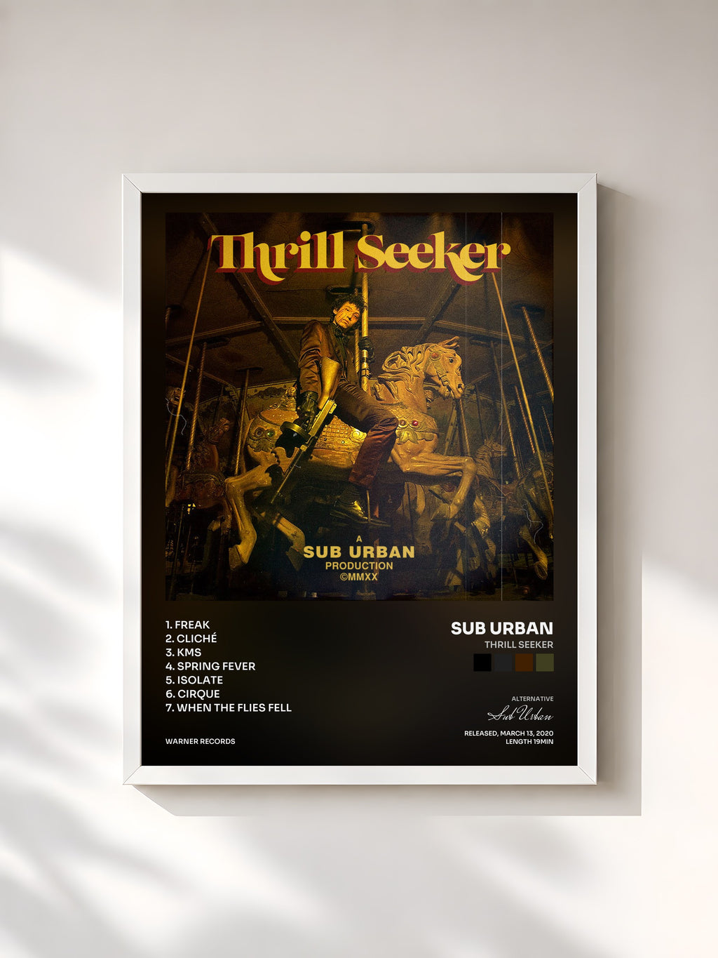 #blanc Tableau de l'album Thrill Seeker de Sub Urban, cadre blanc, imprimé et encadré en France