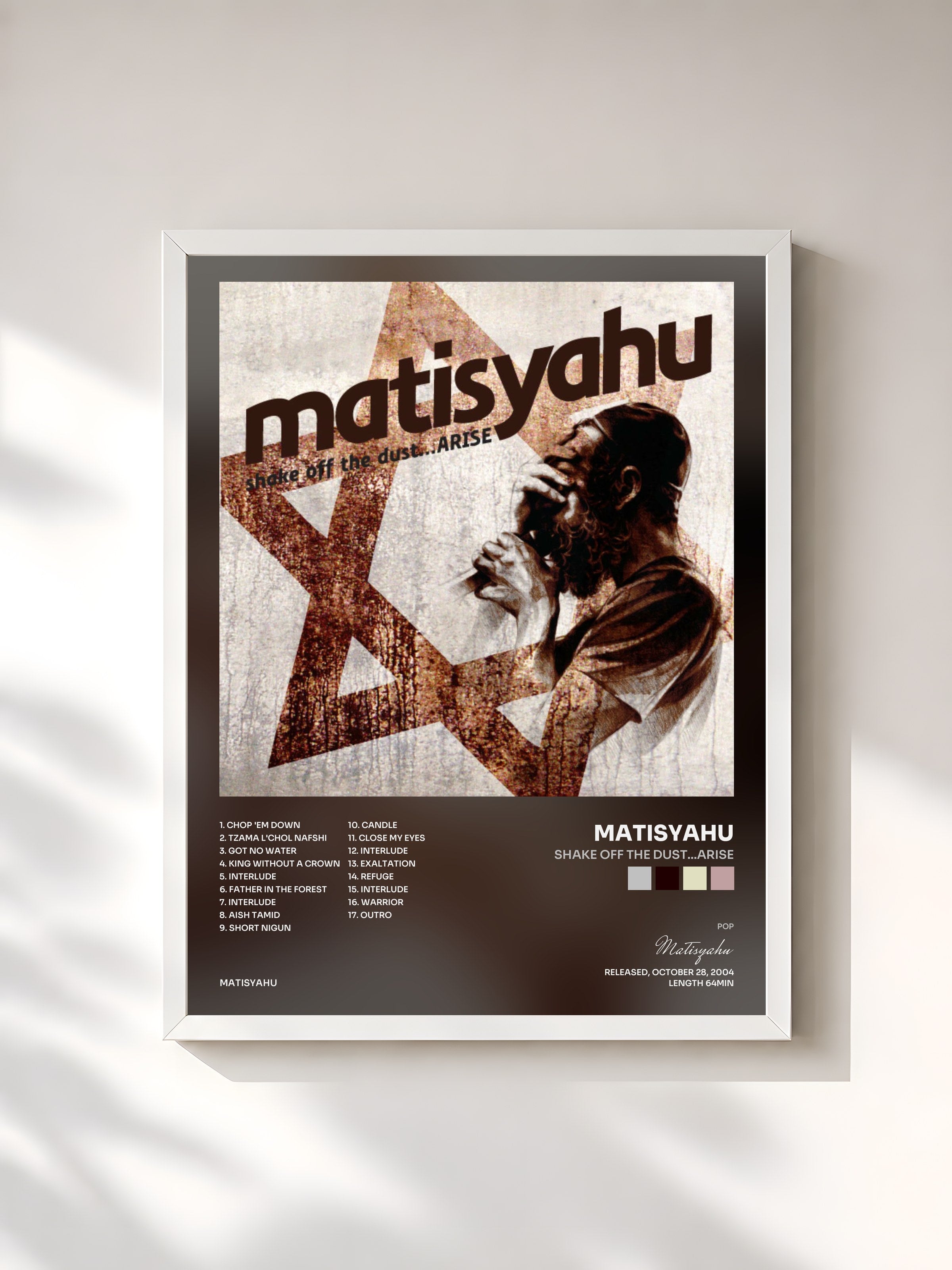#blanc Tableau de l'album Shake off the Dust...Arise de Matisyahu, cadre blanc, imprimé et encadré en France