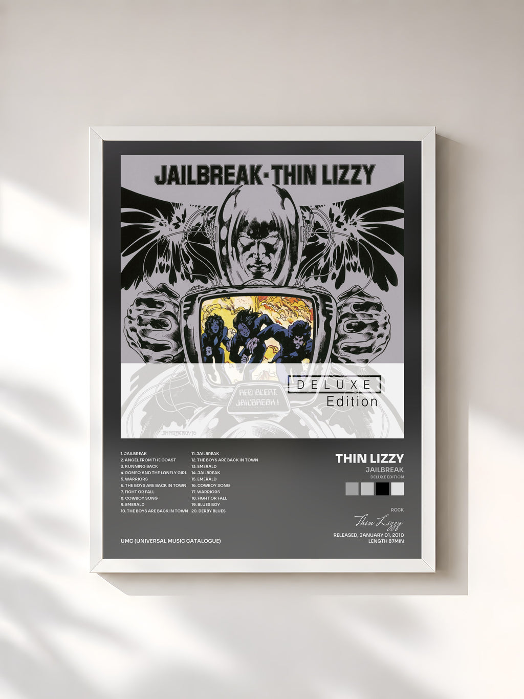 #blanc Tableau de l'album Jailbreak (Deluxe Edition) de Thin Lizzy, cadre blanc, imprimé et encadré en France