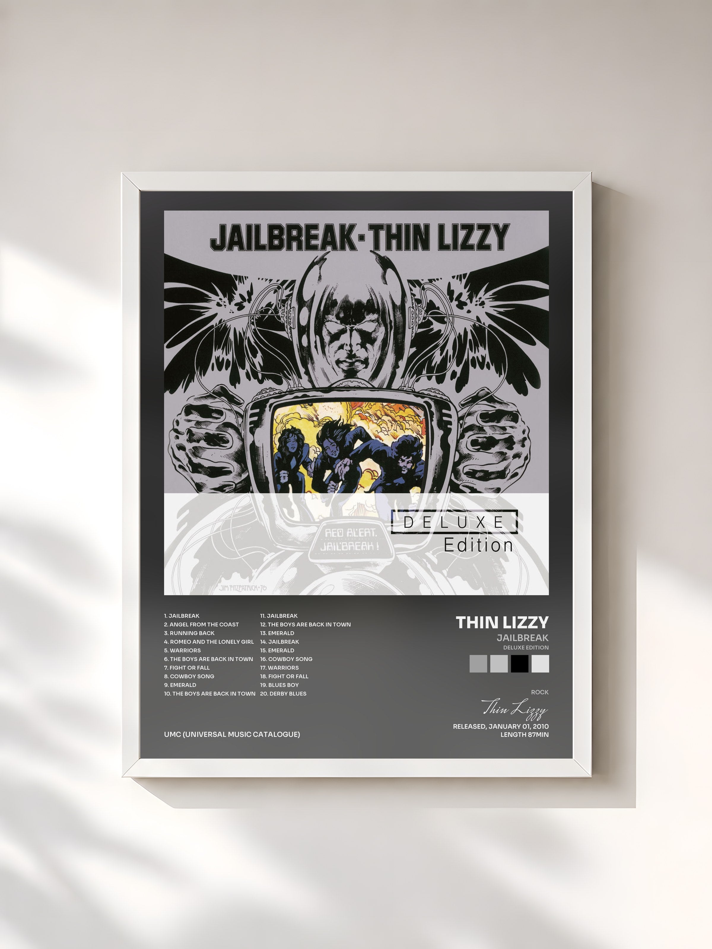 #blanc Tableau de l'album Jailbreak (Deluxe Edition) de Thin Lizzy, cadre blanc, imprimé et encadré en France