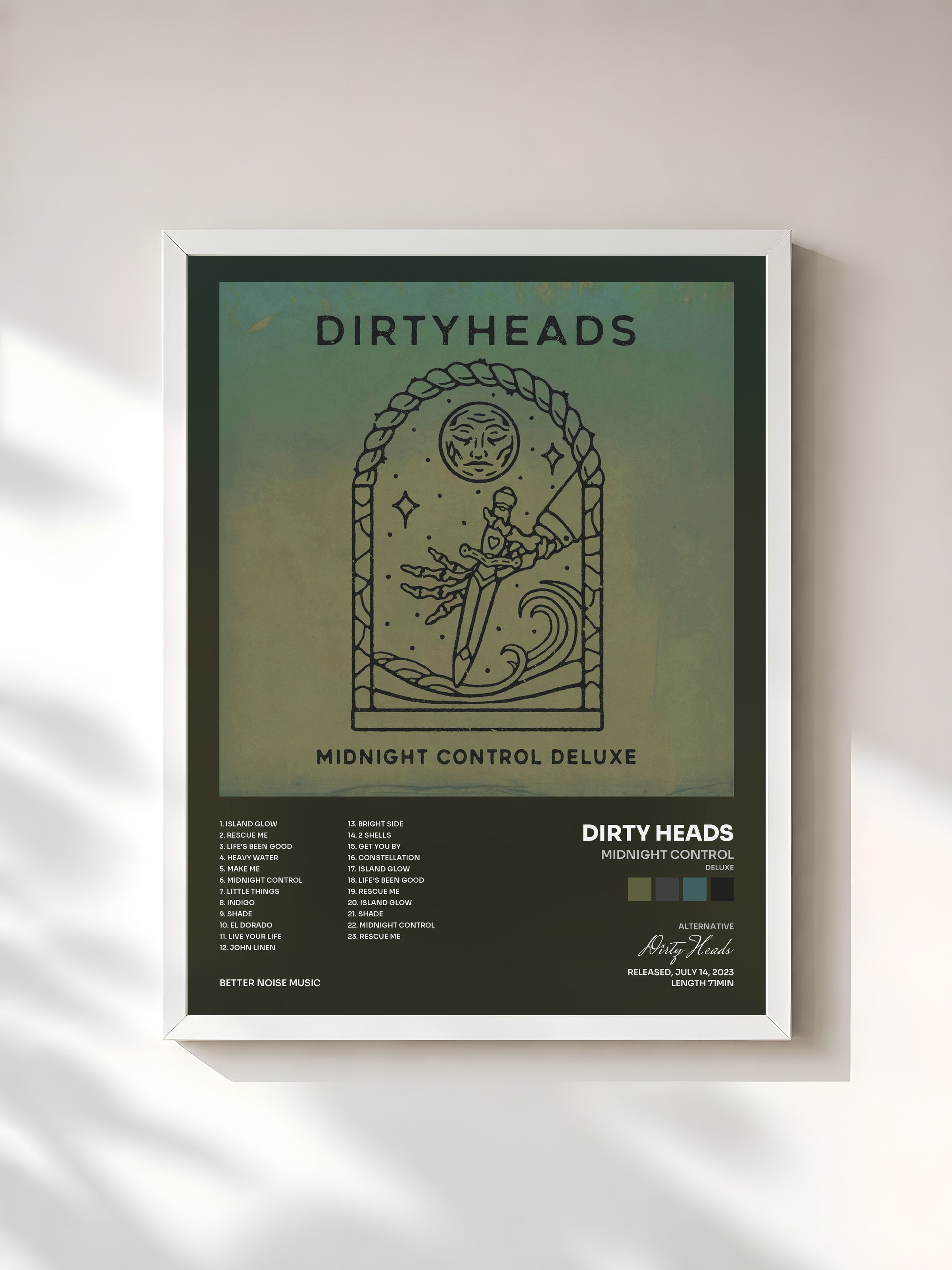 #blanc Tableau de l'album Midnight Control (Deluxe) de Dirty Heads, cadre blanc, imprimé et encadré en France