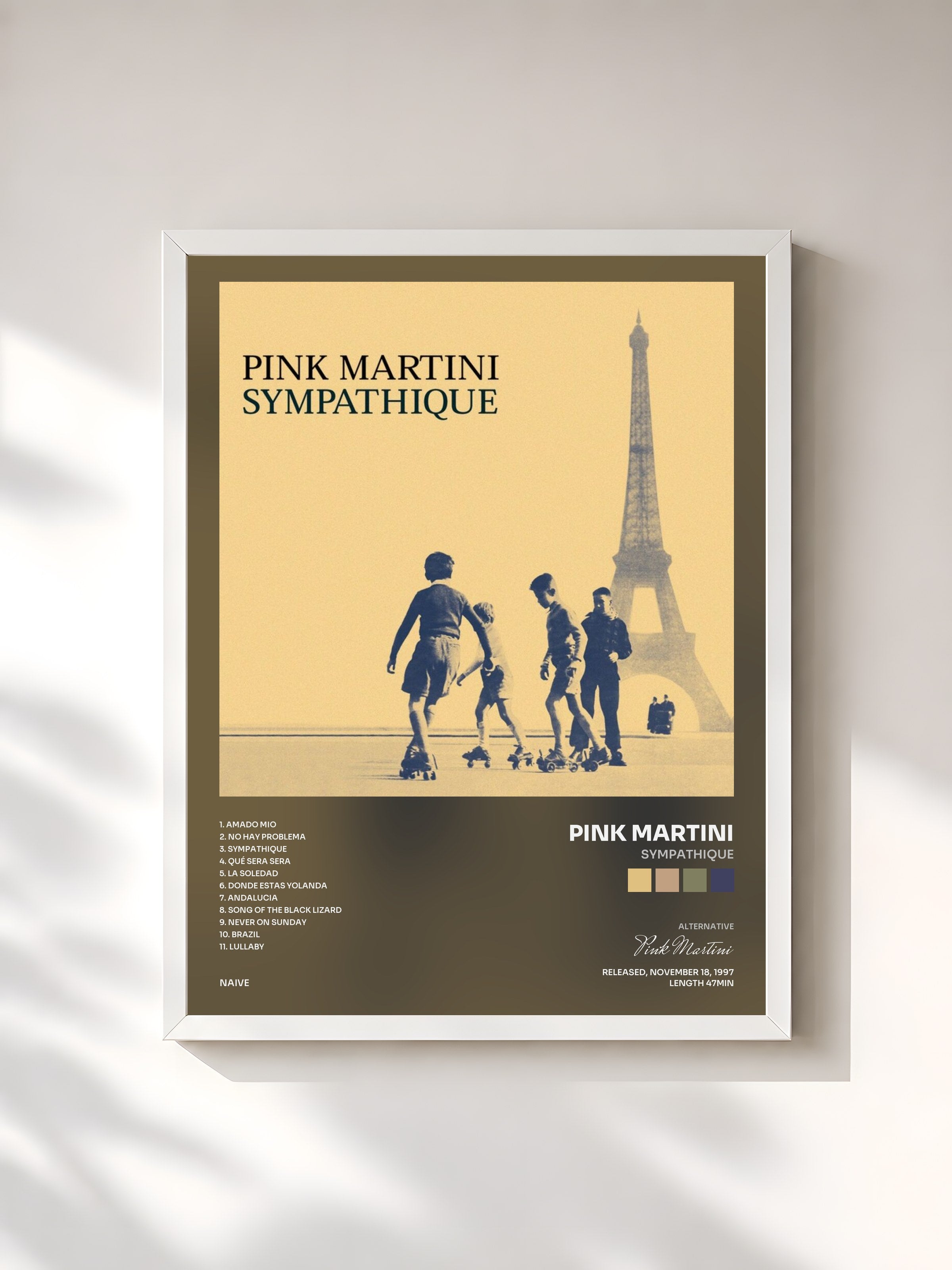 #blanc Tableau de l'album Sympathique de Pink Martini, cadre blanc, imprimé et encadré en France