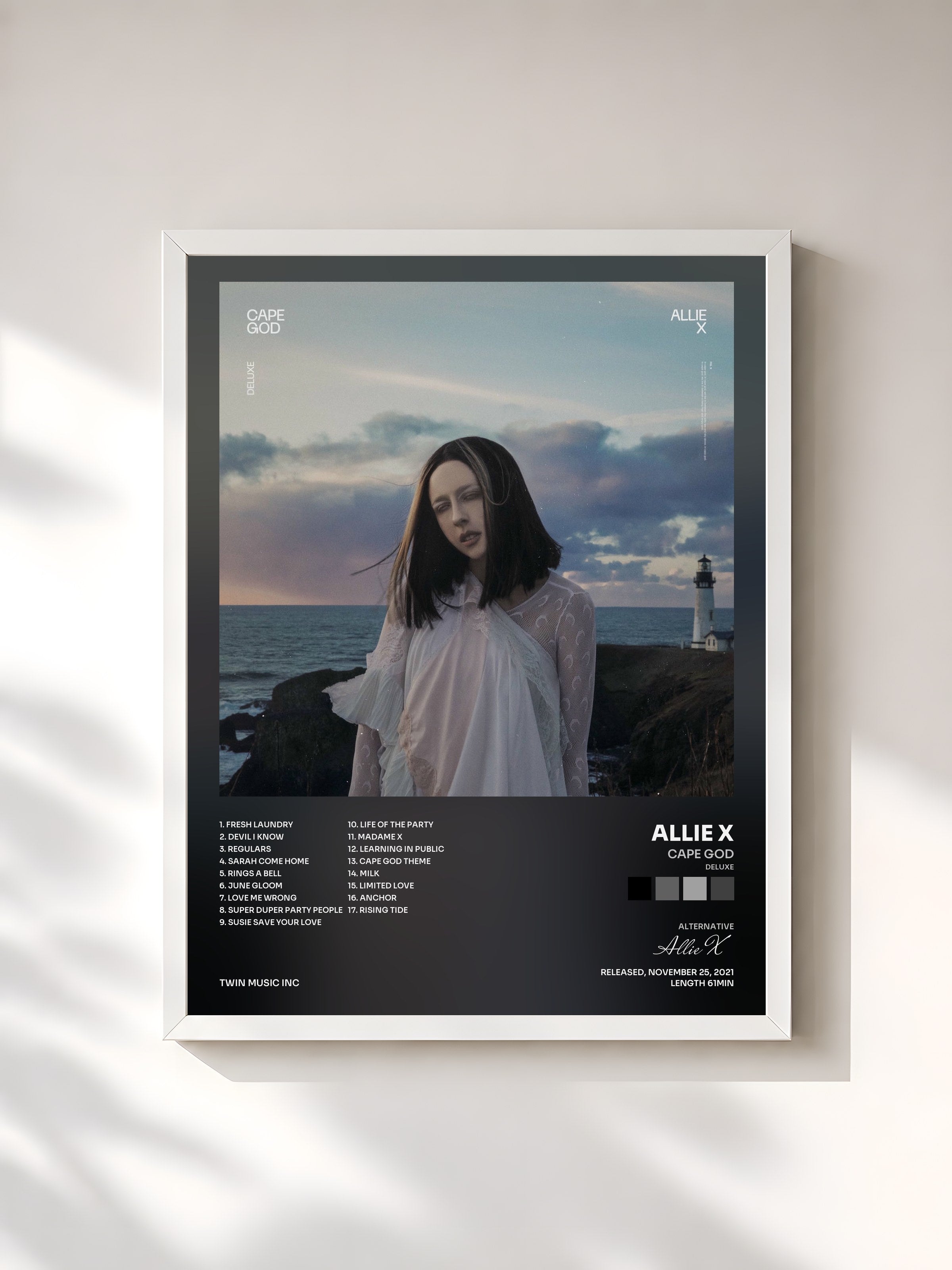 #blanc Tableau de l'album Cape God (Deluxe) de Allie X, cadre blanc, imprimé et encadré en France