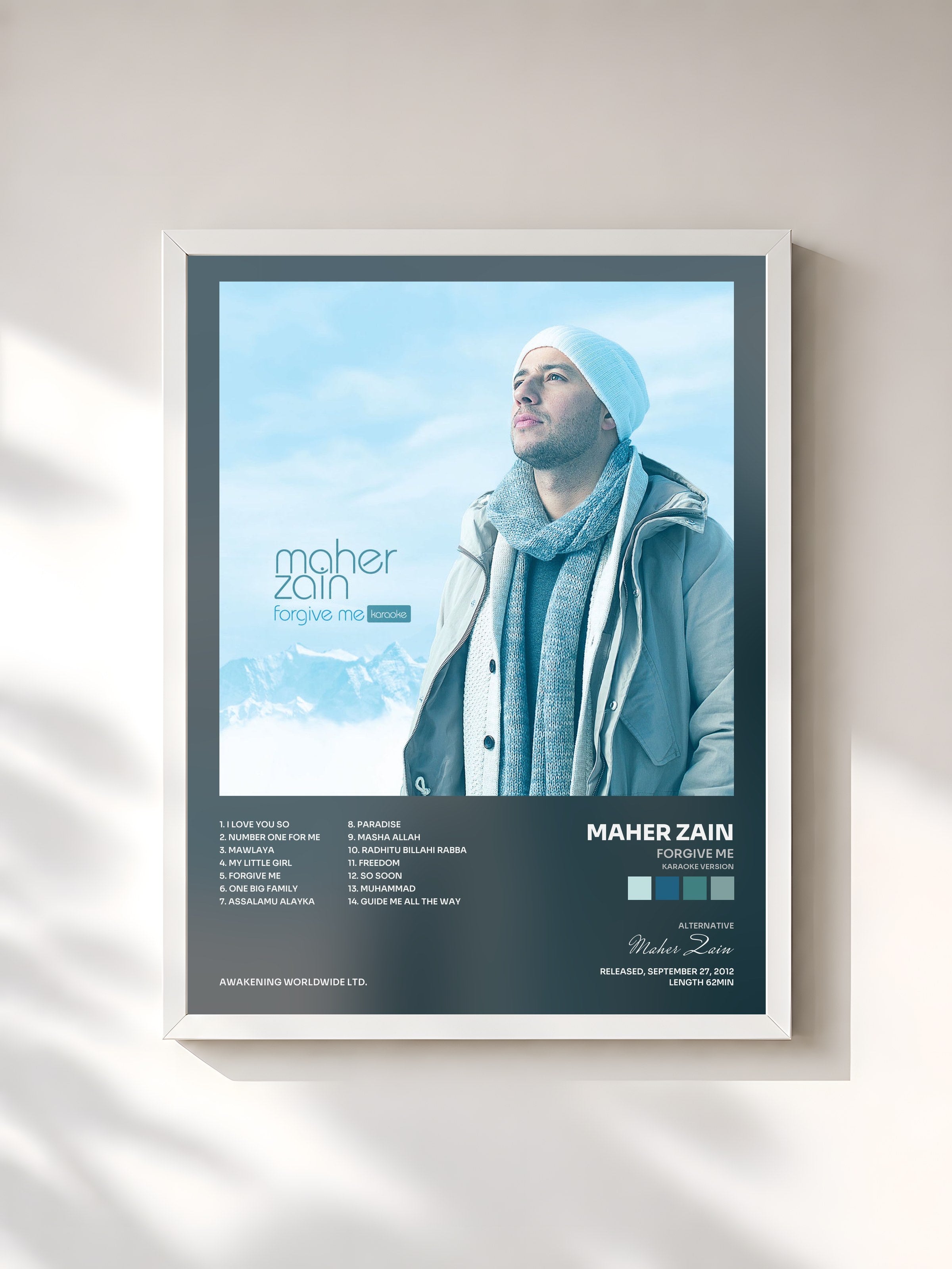 #blanc Tableau de l'album Forgive Me (Karaoke Version) de Maher Zain, cadre blanc, imprimé et encadré en France