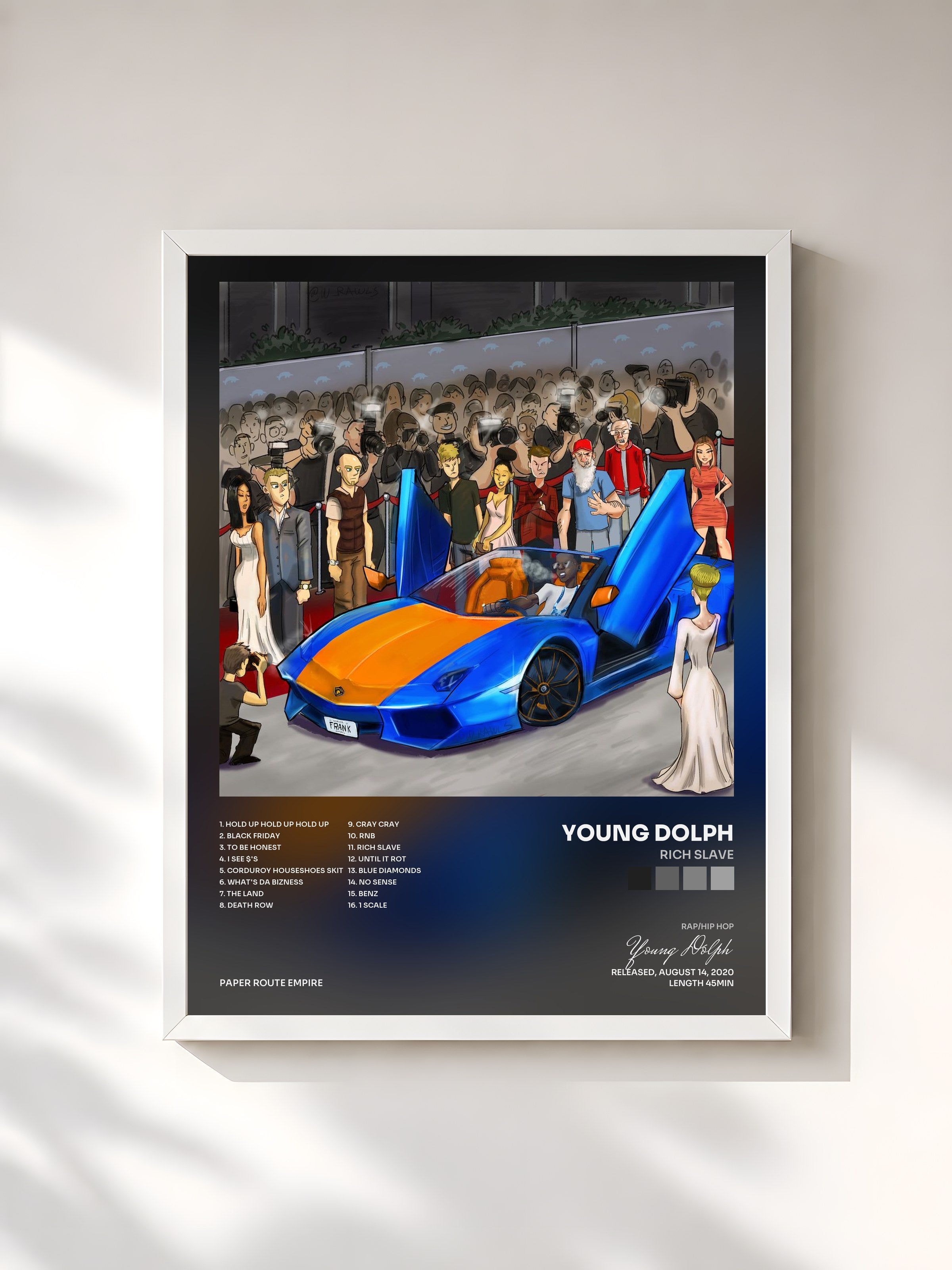 #blanc Tableau de l'album Rich Slave de Young Dolph, cadre blanc, imprimé et encadré en France