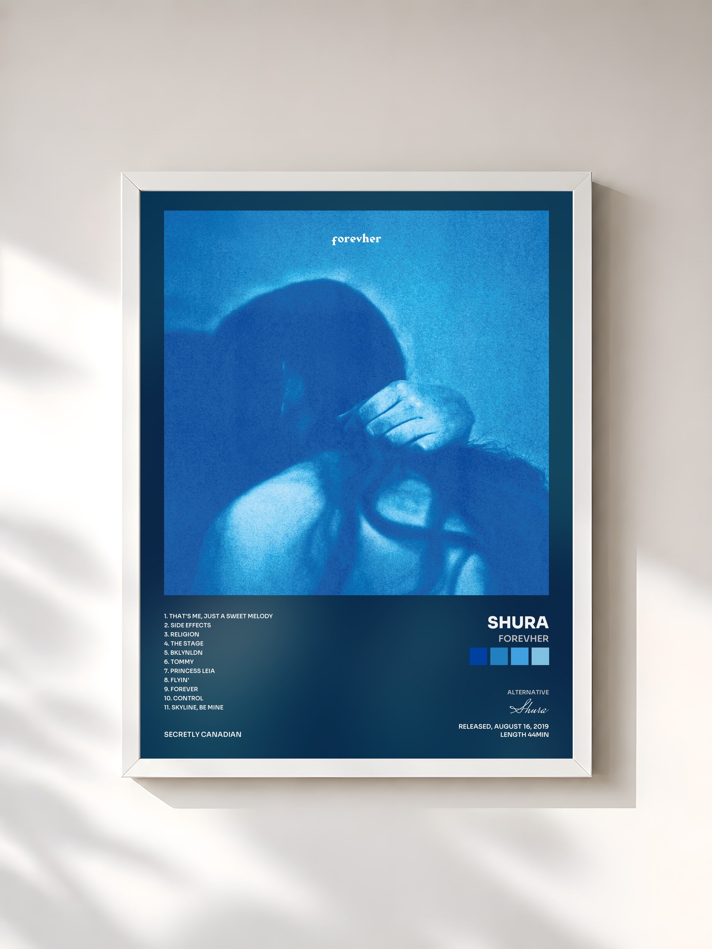 #blanc Tableau de l'album forevher de Shura, cadre blanc, imprimé et encadré en France