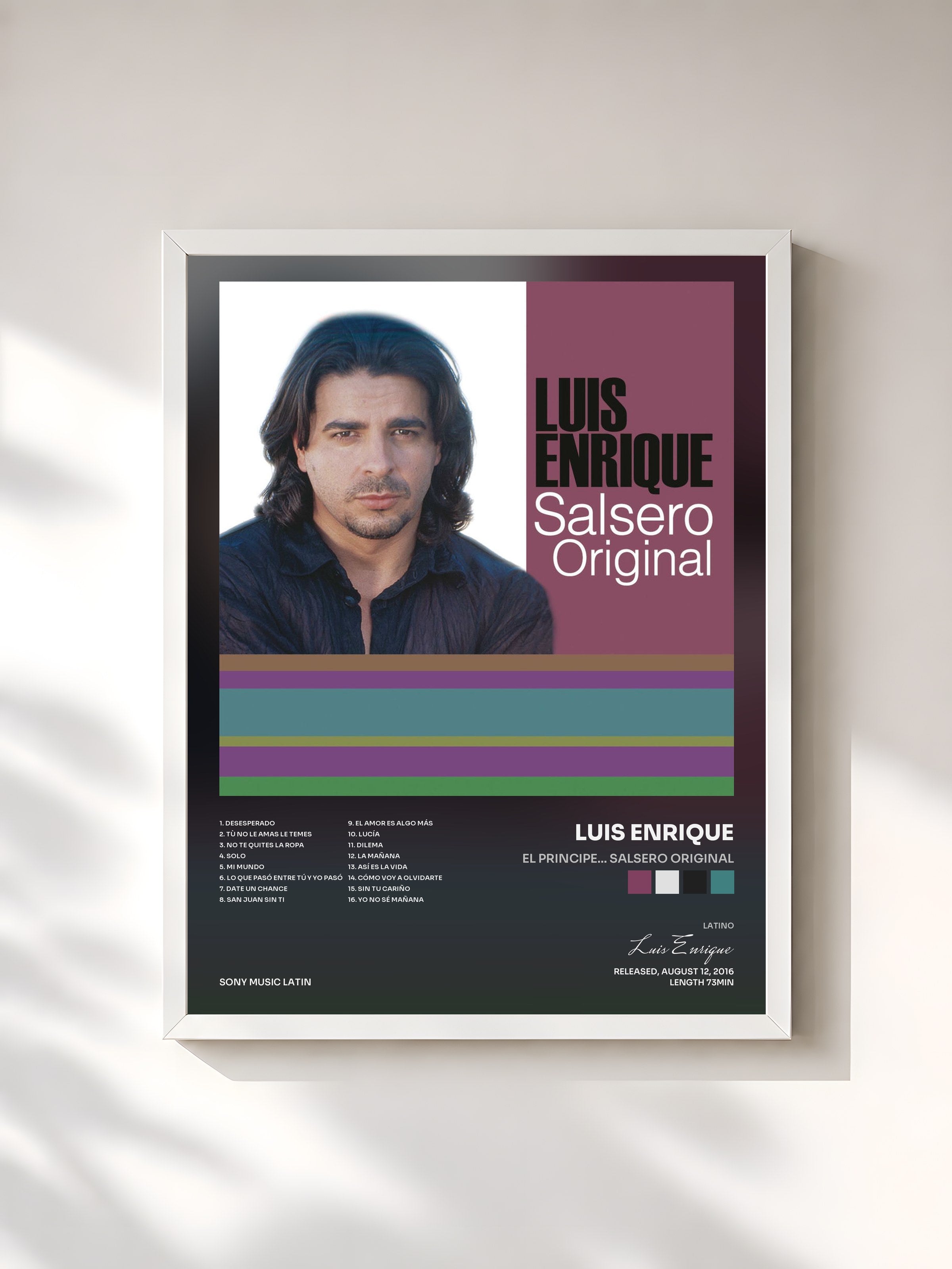 #blanc Tableau de l'album El Principe... Salsero Original de Luis Enrique, cadre blanc, imprimé et encadré en France