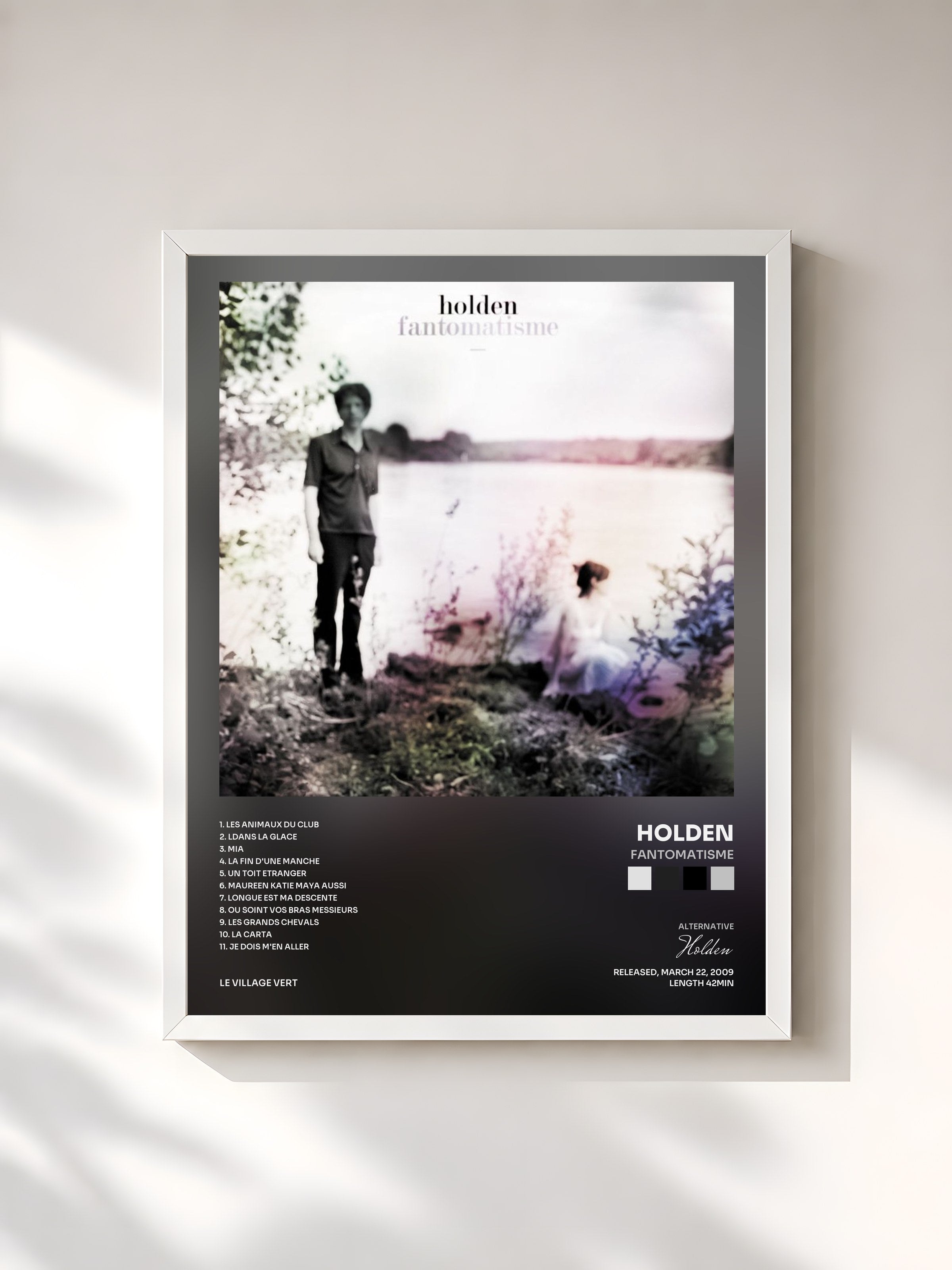 #blanc Tableau de l'album Fantomatisme de Holden, cadre blanc, imprimé et encadré en France