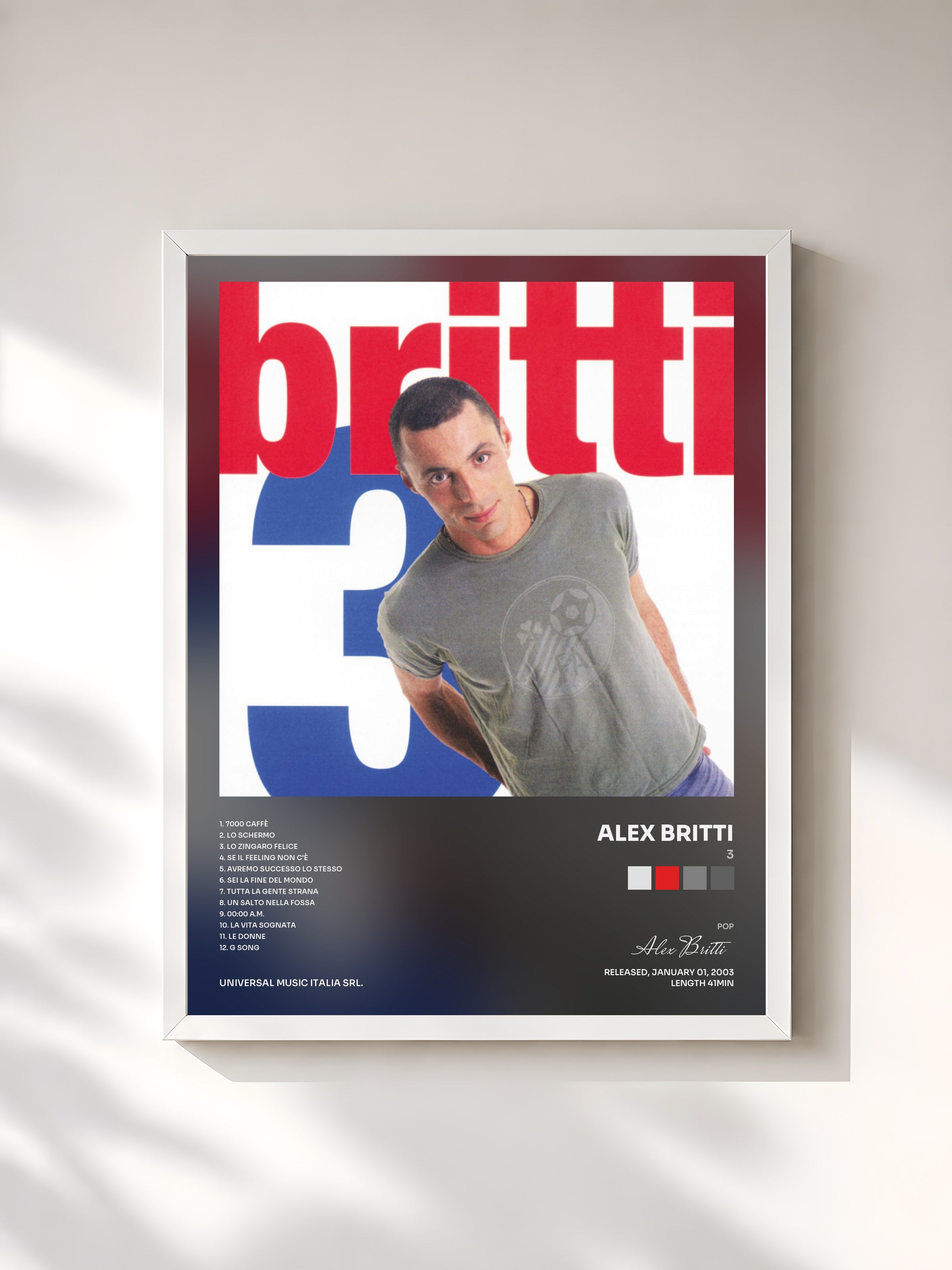 #blanc Tableau de l'album 3 de Alex Britti, cadre blanc, imprimé et encadré en France