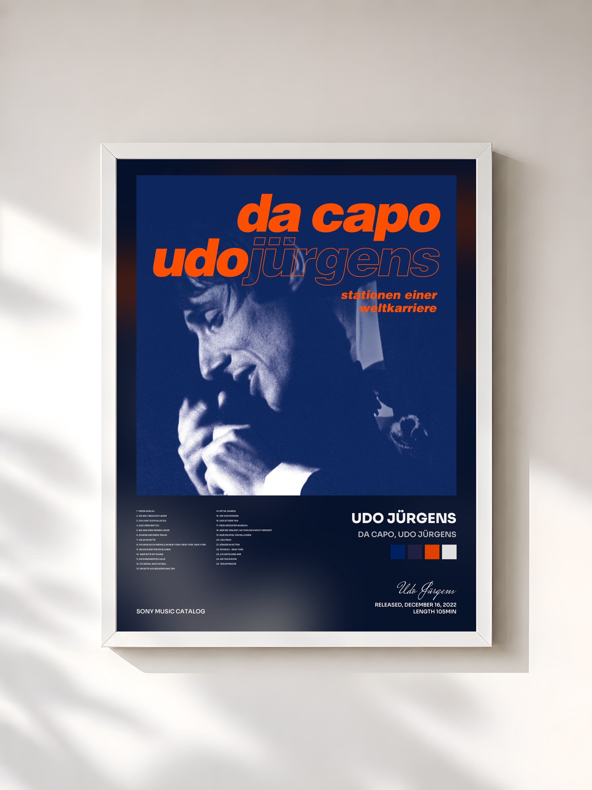 #blanc Tableau de l'album da capo, Udo Jürgens de Udo Jürgens, cadre blanc, imprimé et encadré en France