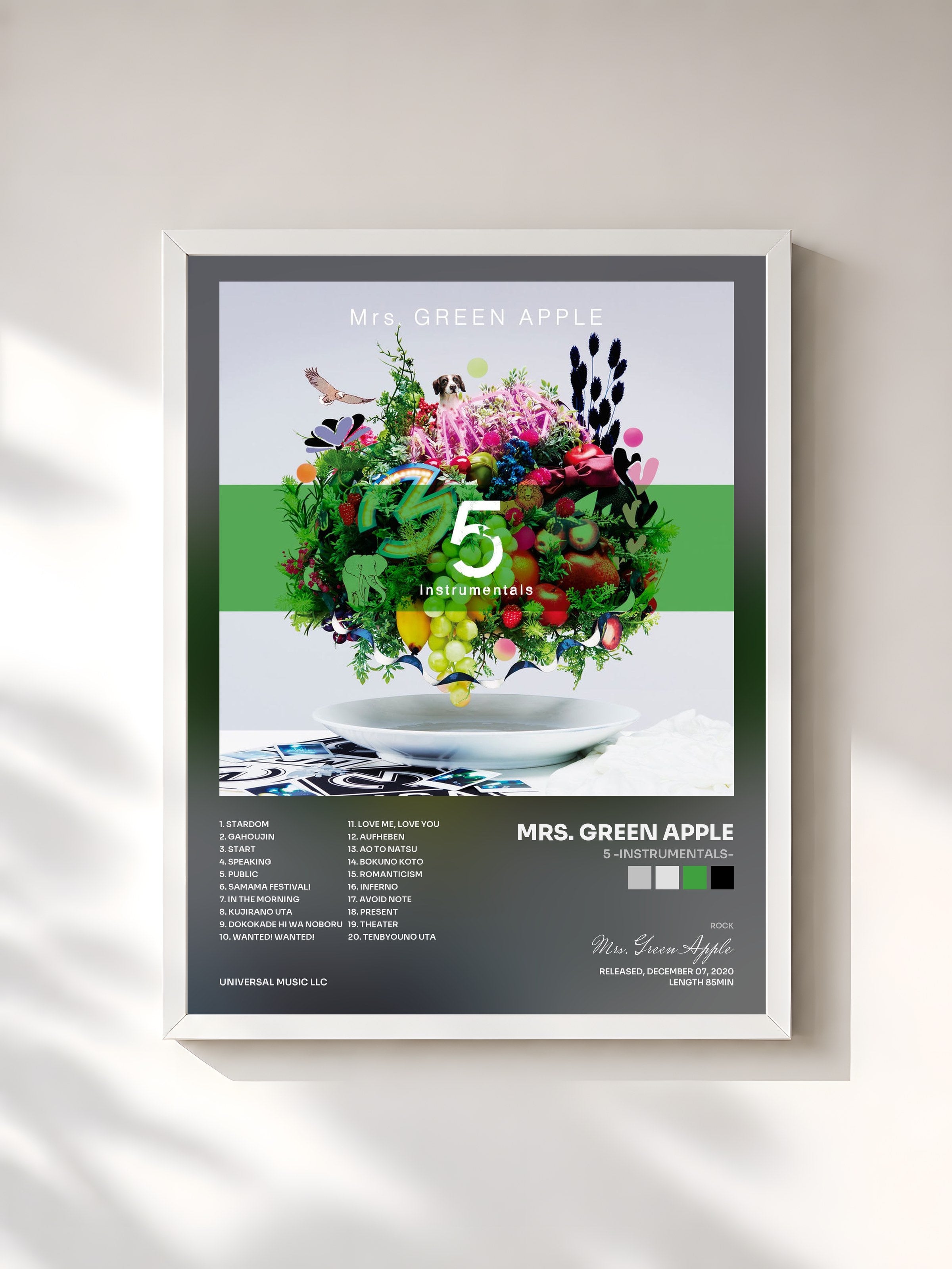 #blanc Tableau de l'album 5 -Instrumentals- de Mrs. Green Apple, cadre blanc, imprimé et encadré en France