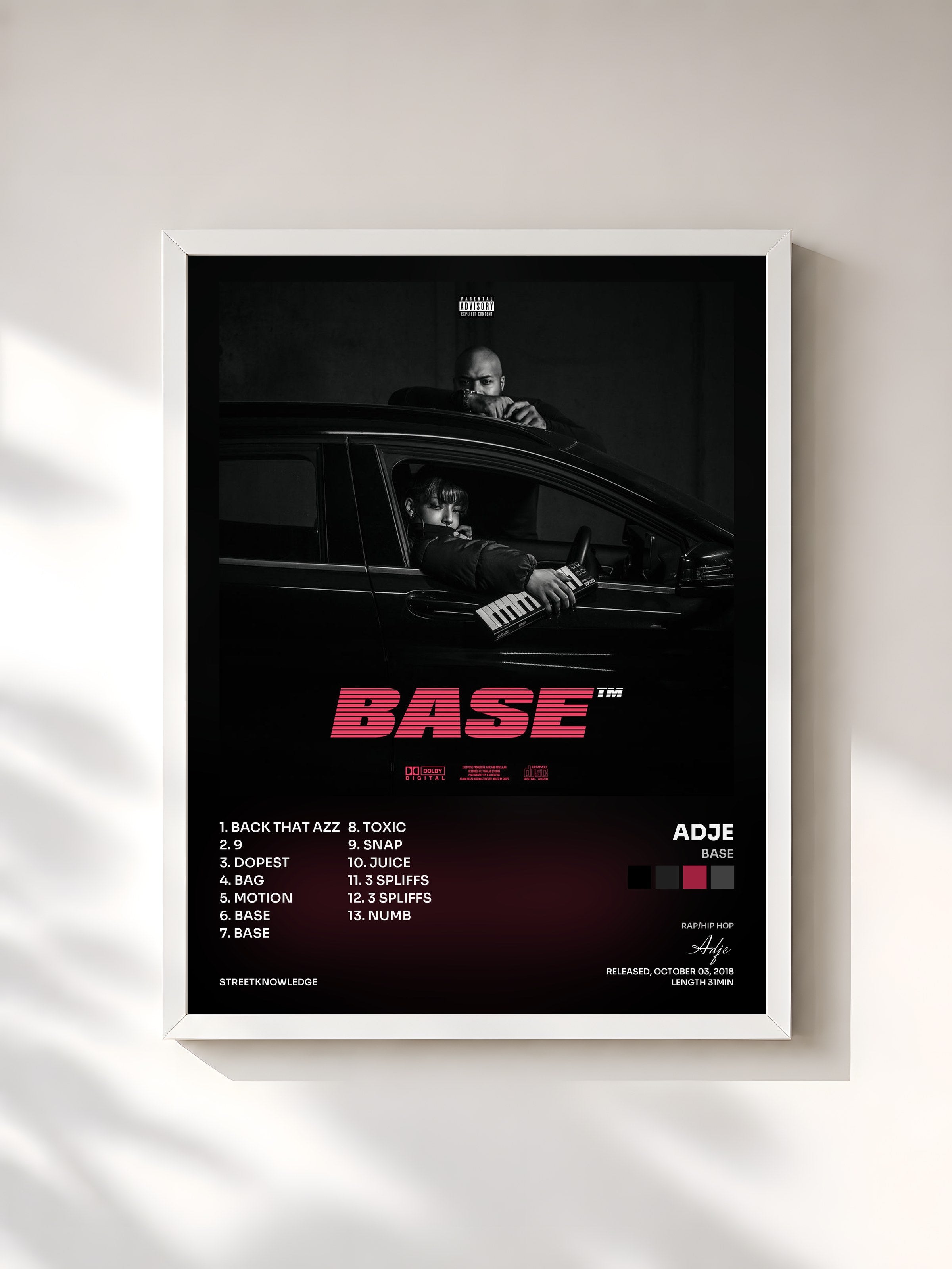 #blanc Tableau de l'album BASE de Adje, cadre blanc, imprimé et encadré en France