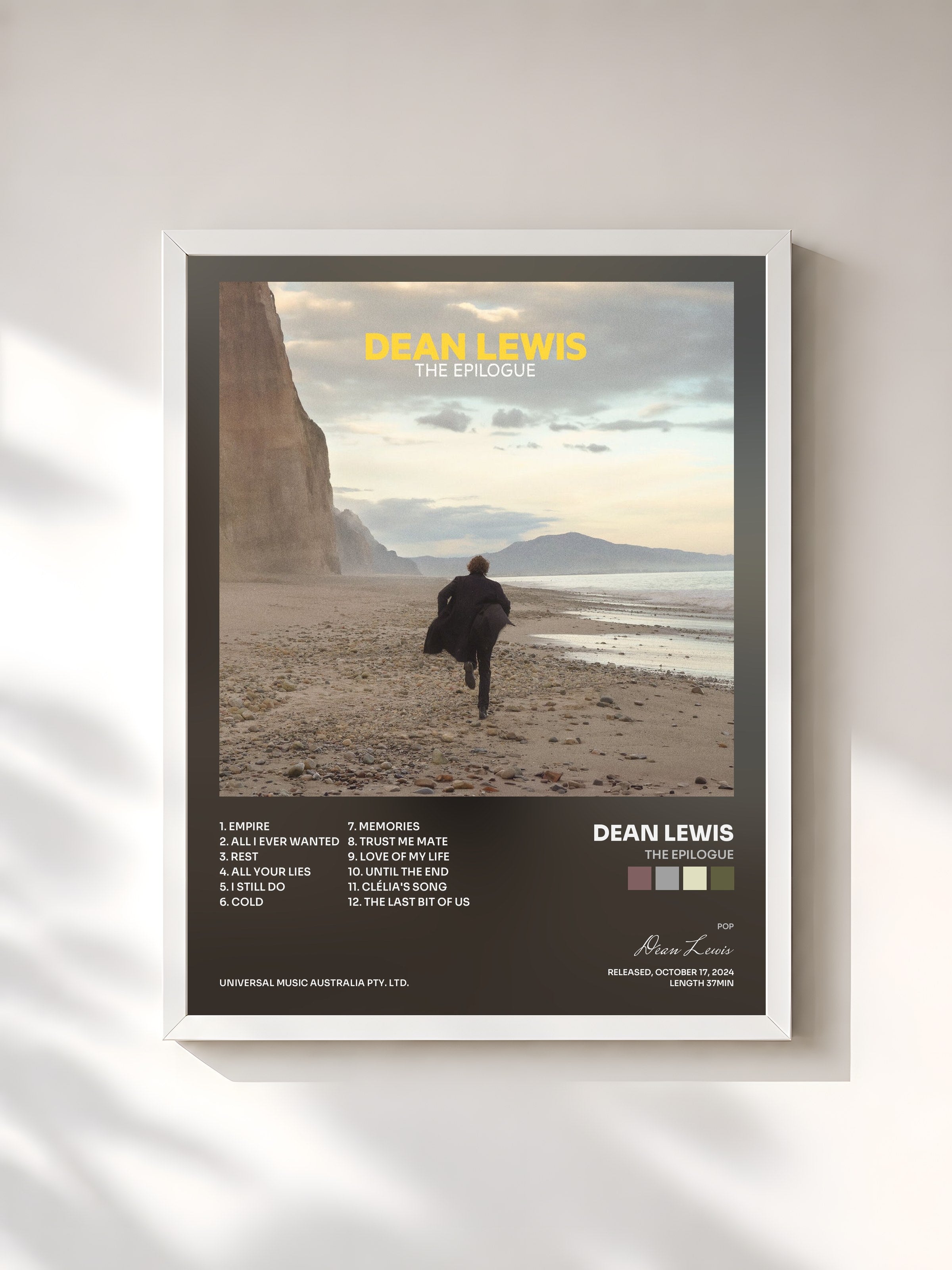 #blanc Tableau de l'album The Epilogue de Dean Lewis, cadre blanc, imprimé et encadré en France