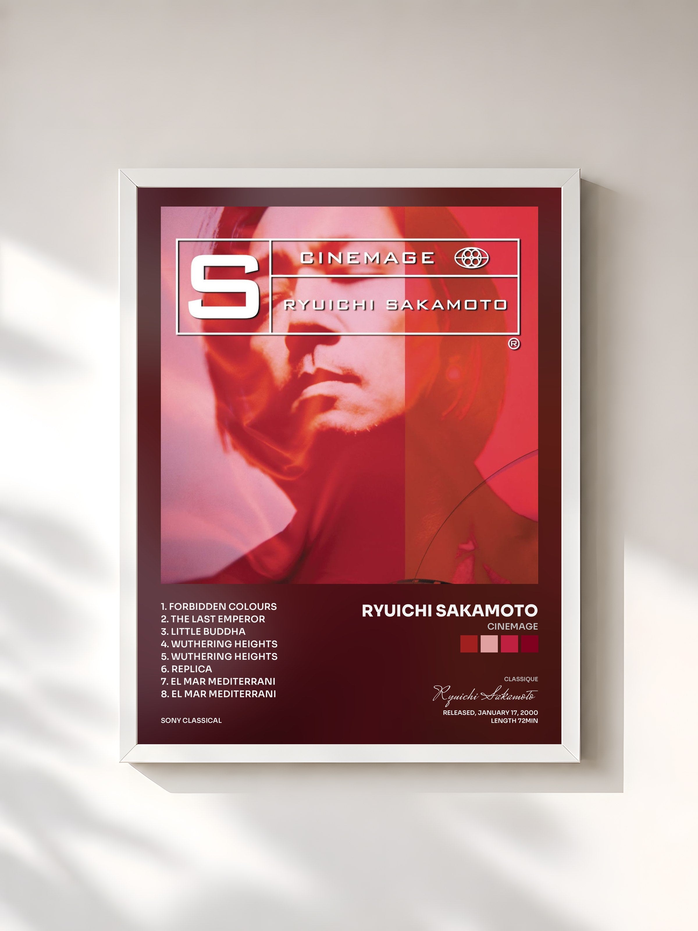 #blanc Tableau de l'album Cinemage de Ryuichi Sakamoto, cadre blanc, imprimé et encadré en France