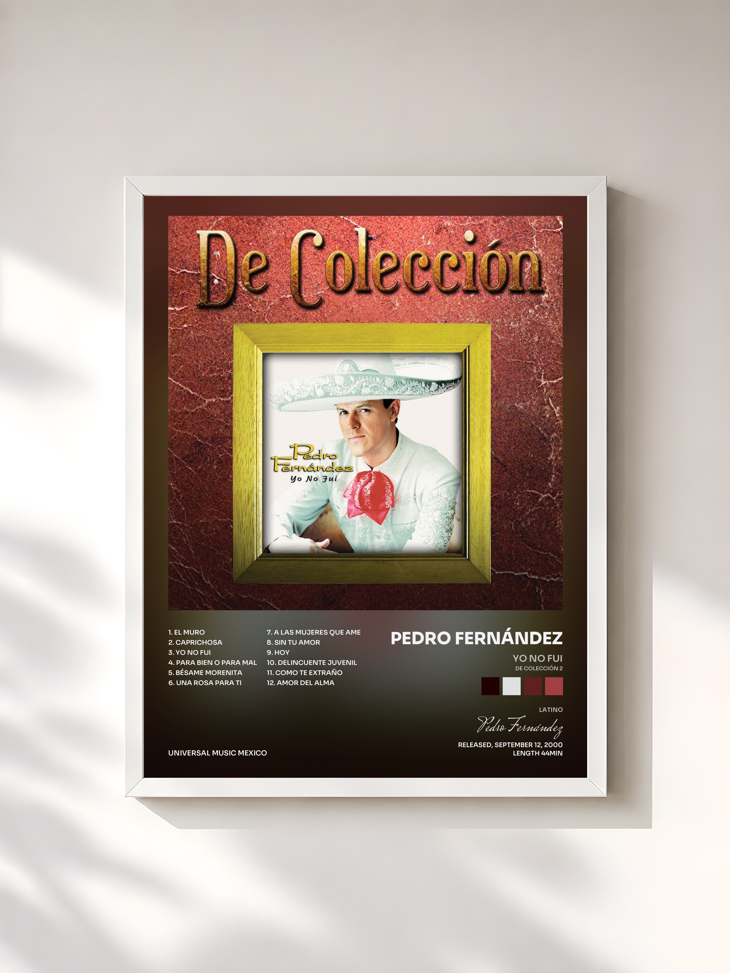 #blanc Tableau de l'album Yo No Fui (De Colección 2) de Pedro Fernández, cadre blanc, imprimé et encadré en France