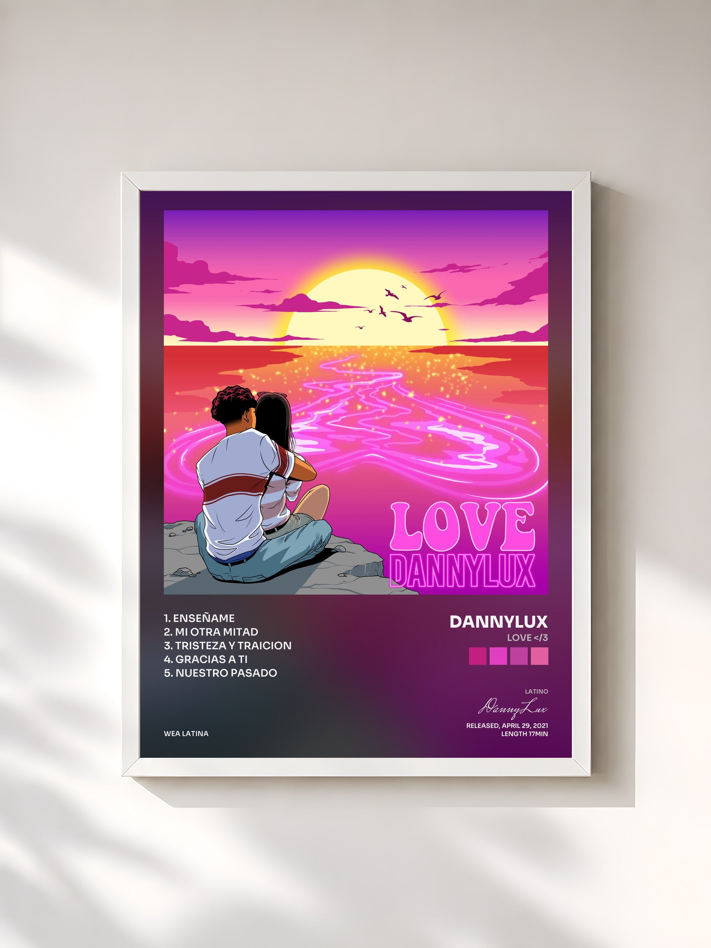 #blanc Tableau de l'album Love </3 de DannyLux, cadre blanc, imprimé et encadré en France