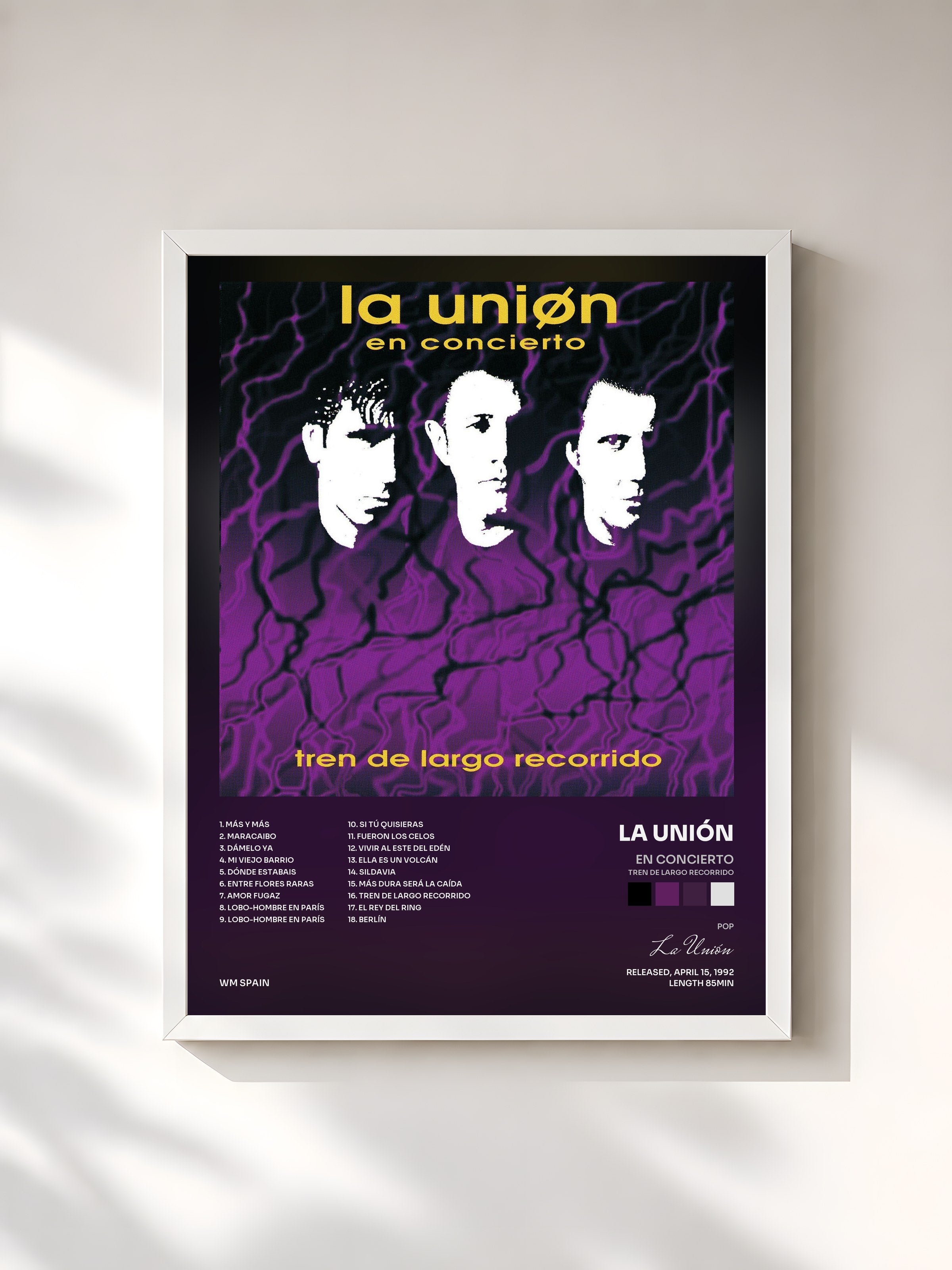 #blanc Tableau de l'album En Concierto (Tren De Largo Recorrido) de La Unión, cadre blanc, imprimé et encadré en France