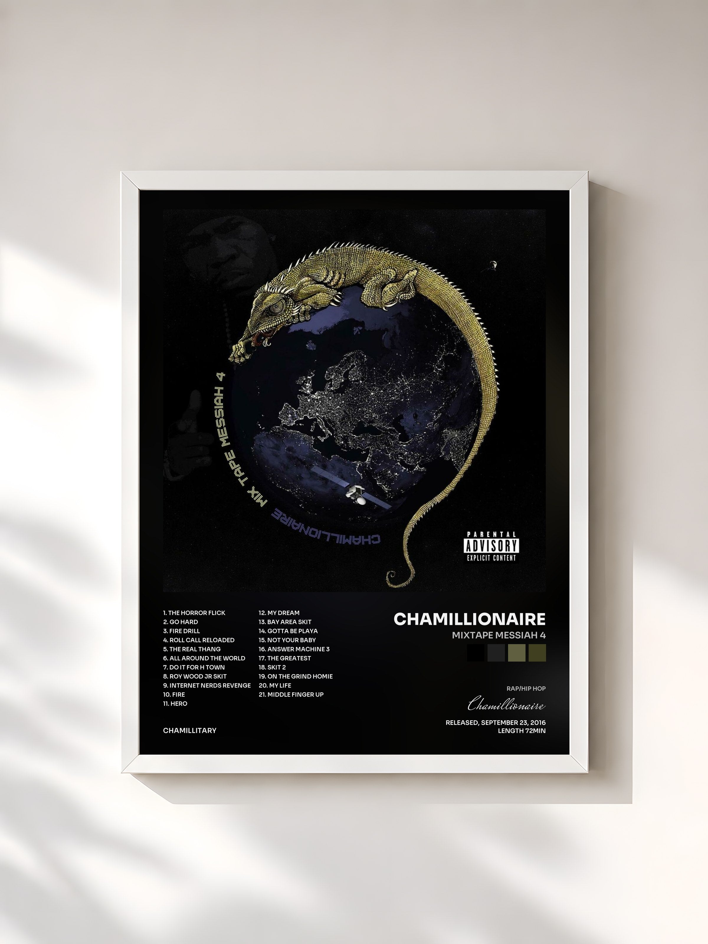 #blanc Tableau de l'album Mixtape Messiah 4 de Chamillionaire, cadre blanc, imprimé et encadré en France