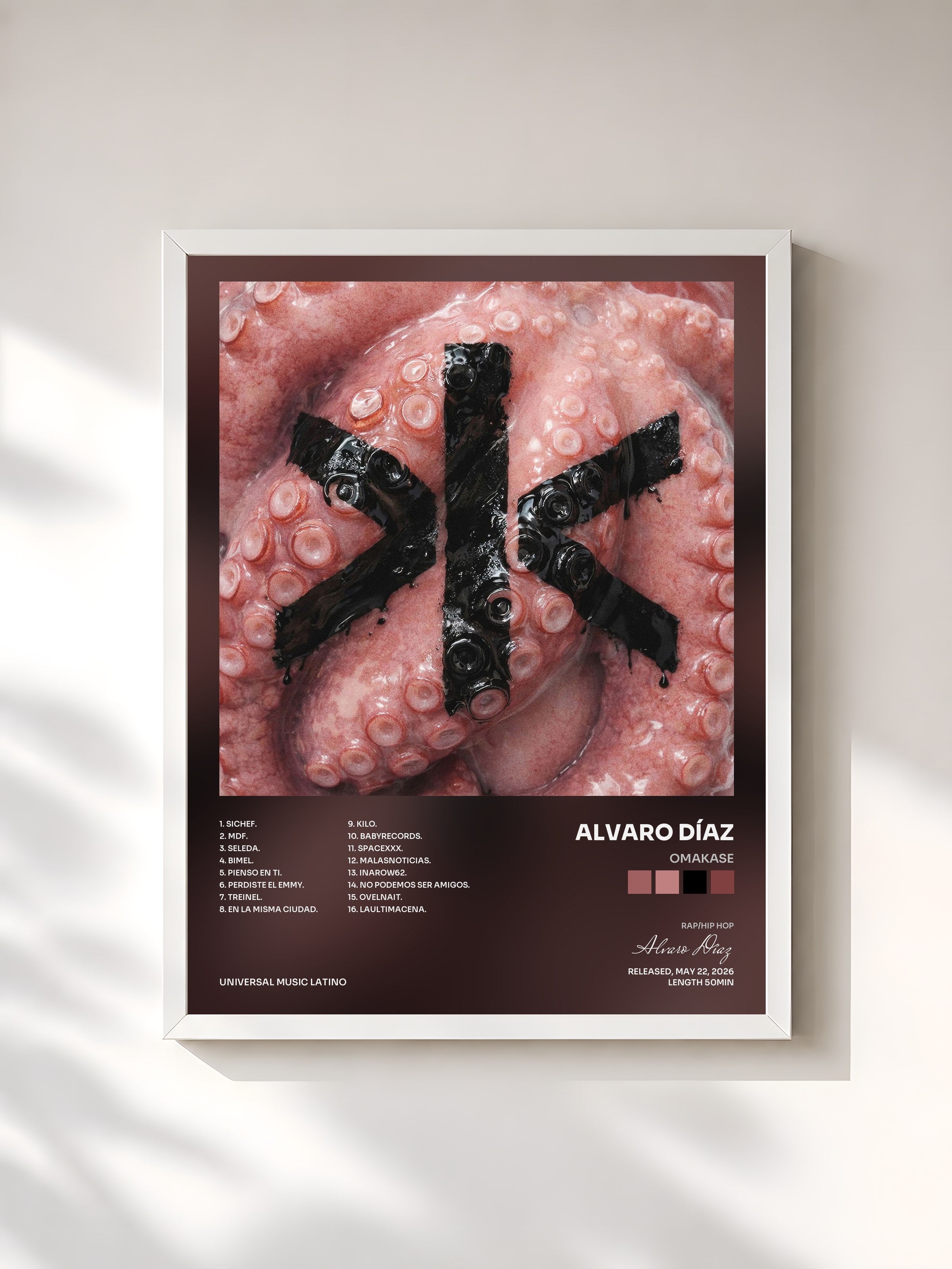#blanc Tableau de l'album OMAKASE de Alvaro Díaz, cadre blanc, imprimé et encadré en France