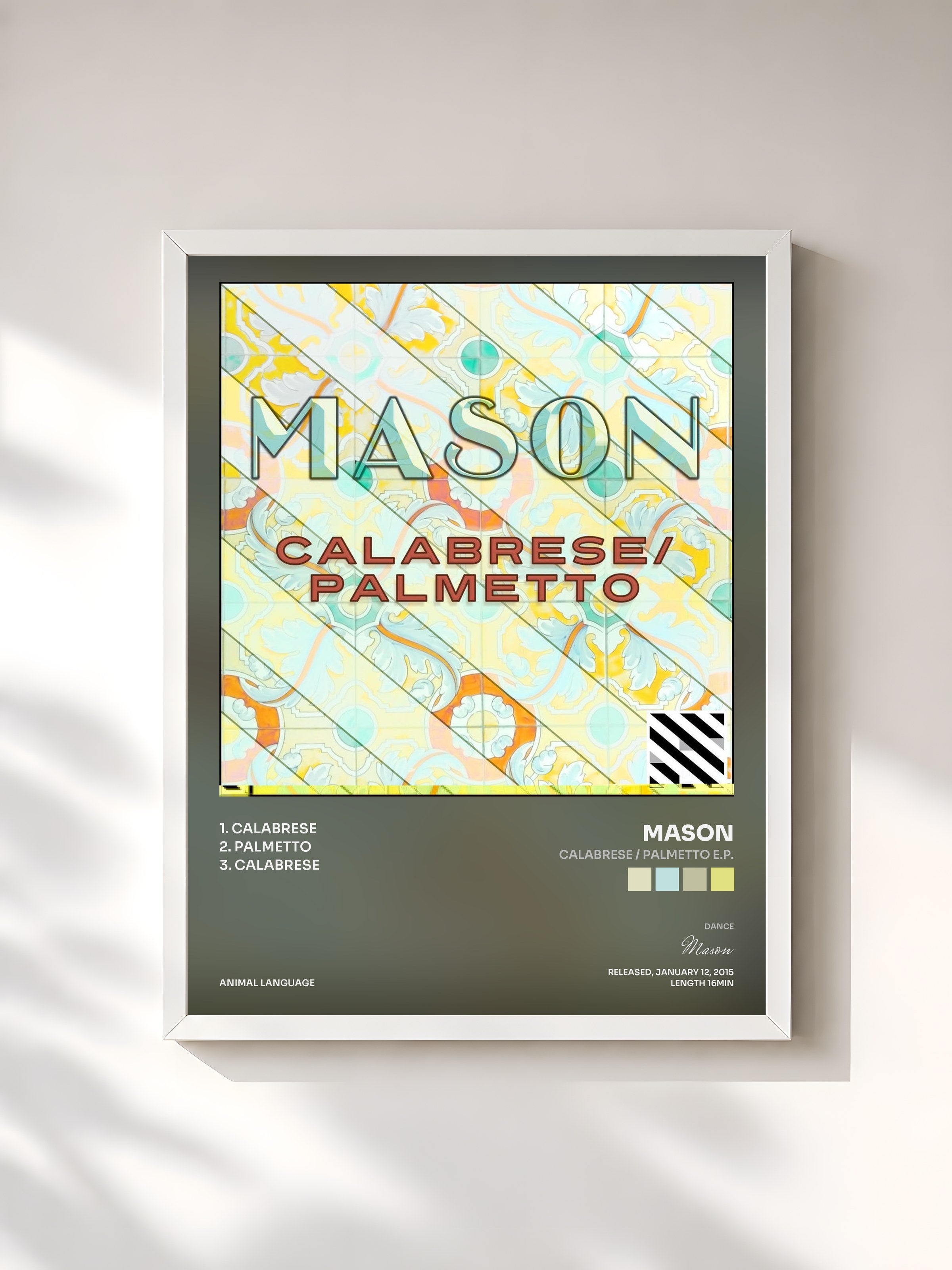#blanc Tableau de l'album Calabrese / Palmetto E.P. de Mason, cadre blanc, imprimé et encadré en France