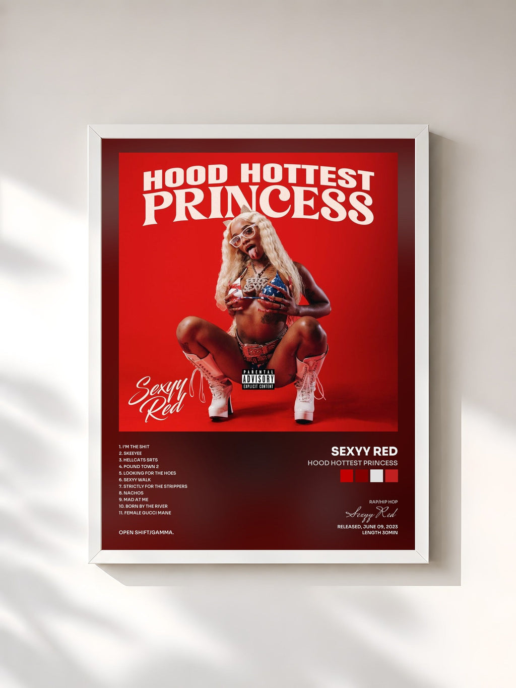 #blanc Tableau de l'album Hood Hottest Princess de Sexyy Red, cadre blanc, imprimé et encadré en France