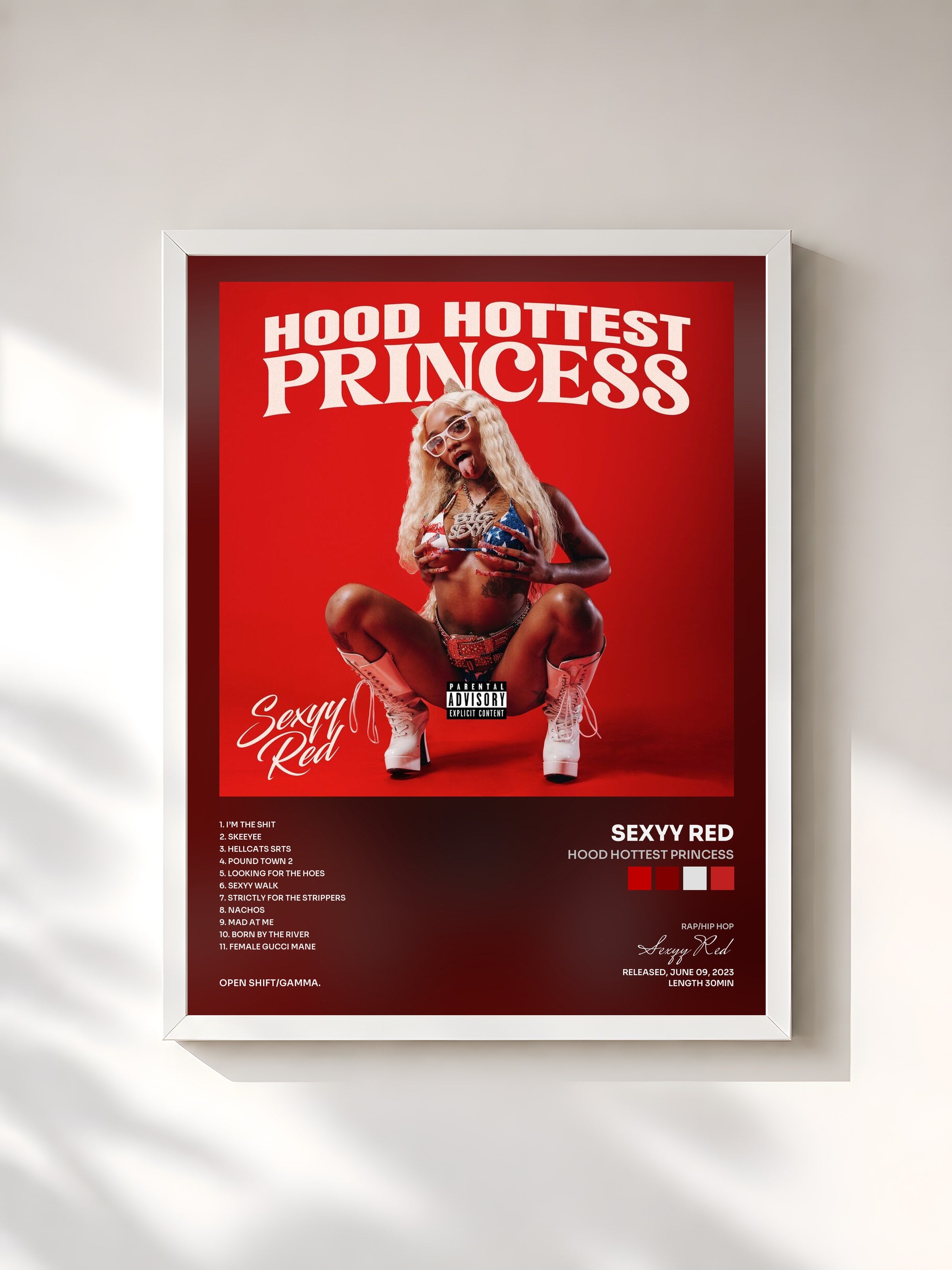 #blanc Tableau de l'album Hood Hottest Princess de Sexyy Red, cadre blanc, imprimé et encadré en France