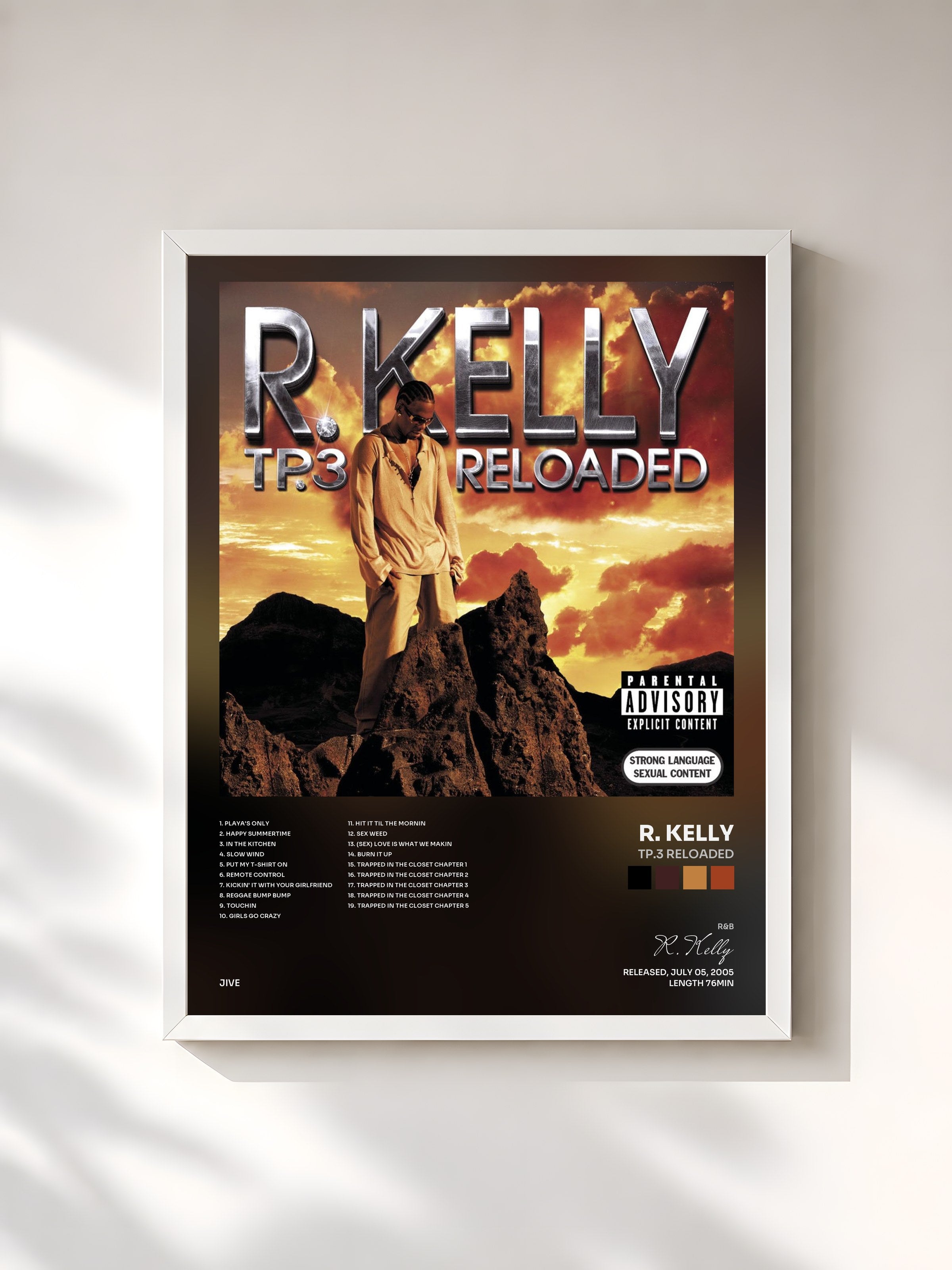 #blanc Tableau de l'album Tp.3 Reloaded de R. Kelly, cadre blanc, imprimé et encadré en France