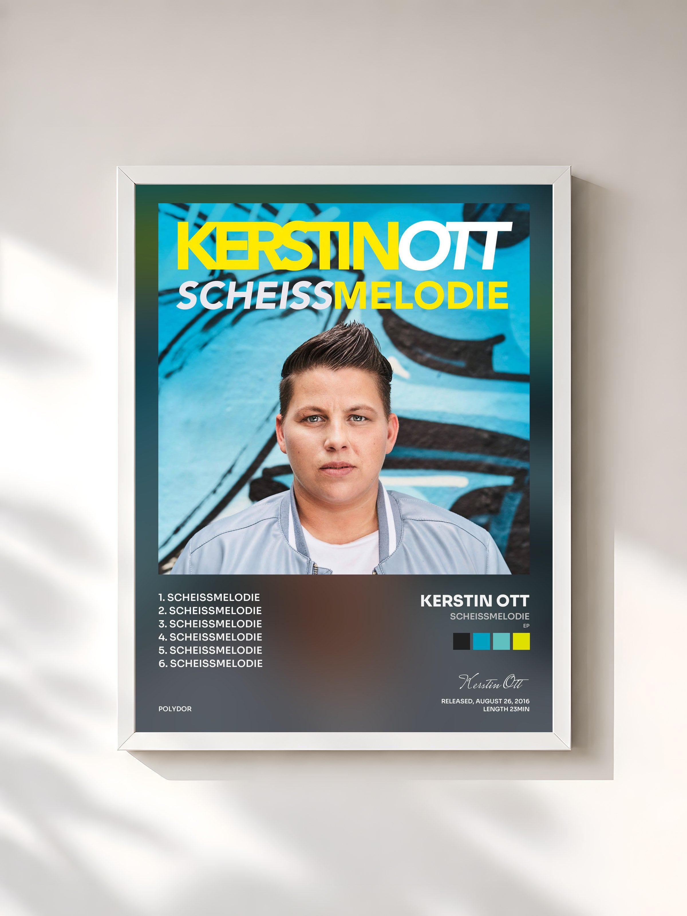 #blanc Tableau de l'album Scheissmelodie (EP) de Kerstin Ott, cadre blanc, imprimé et encadré en France