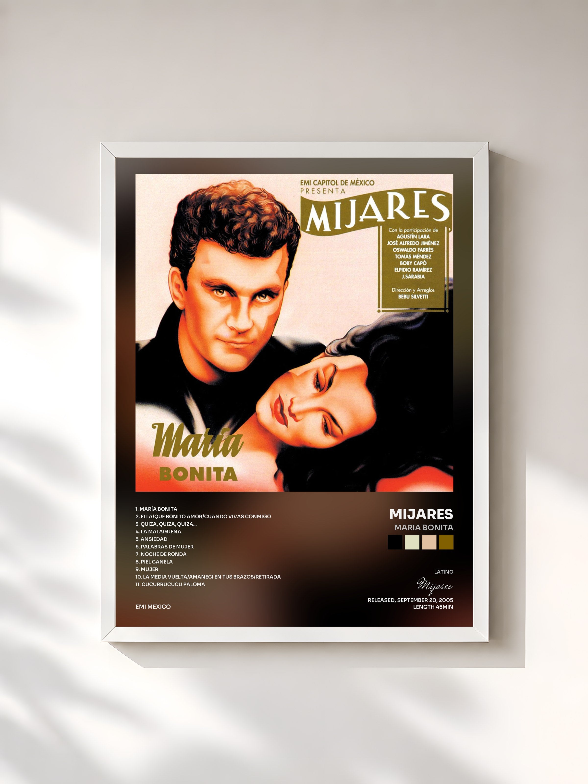 #blanc Tableau de l'album Maria Bonita de Mijares, cadre blanc, imprimé et encadré en France