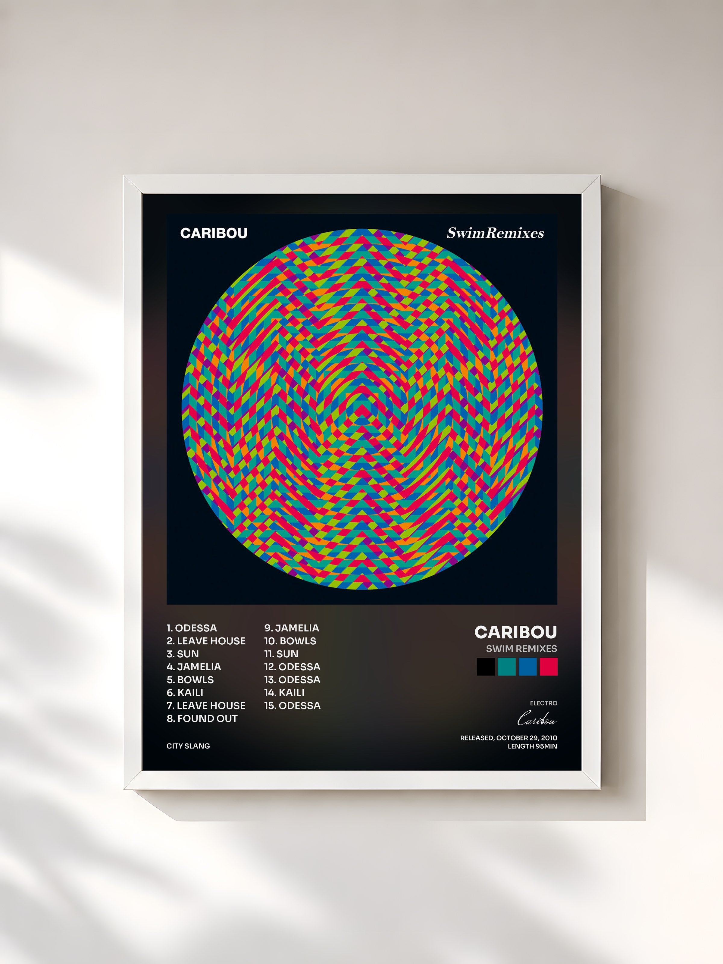 #blanc Tableau de l'album Swim Remixes de Caribou, cadre blanc, imprimé et encadré en France