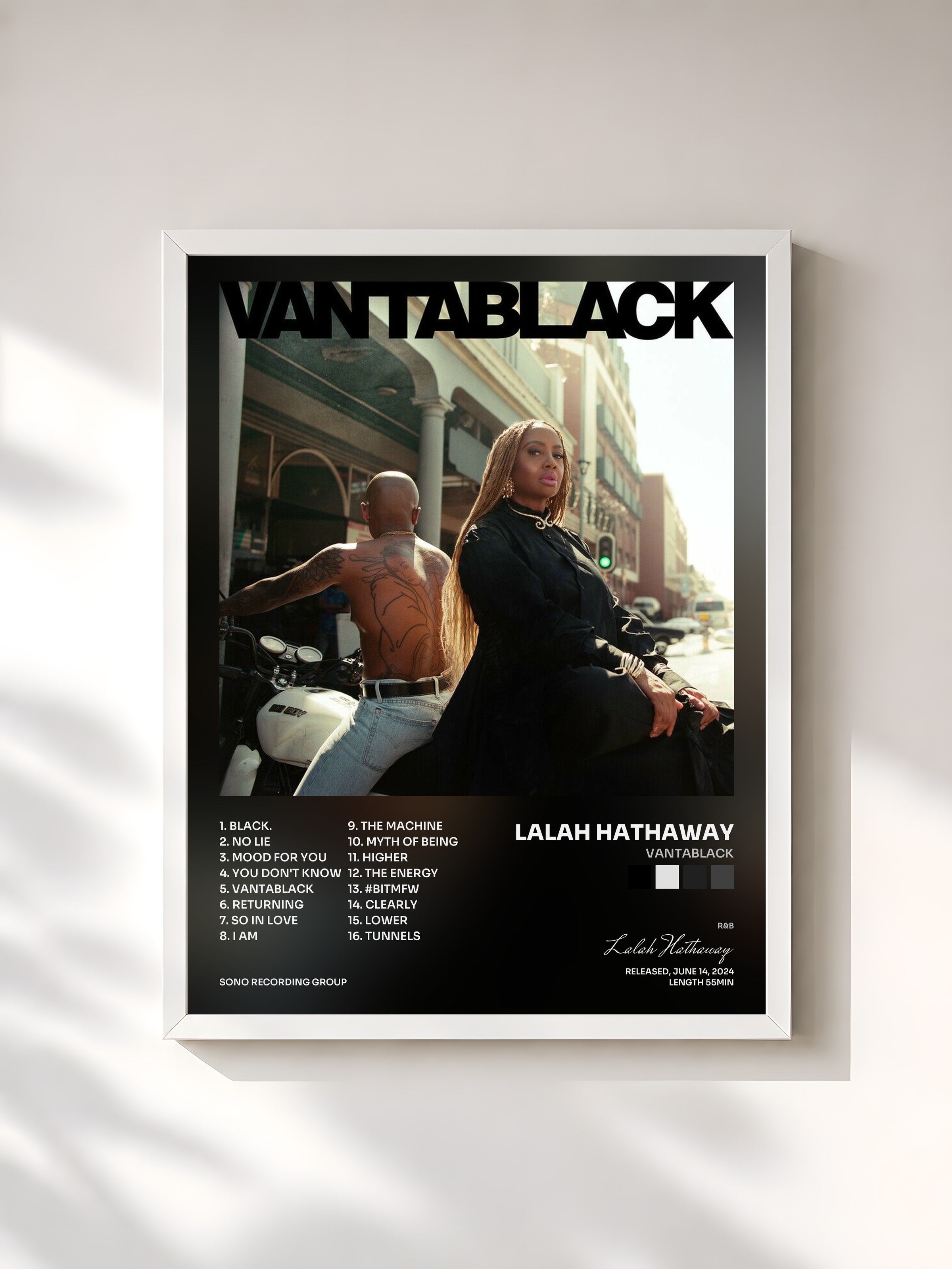 #blanc Tableau de l'album VANTABLACK de Lalah Hathaway, cadre blanc, imprimé et encadré en France