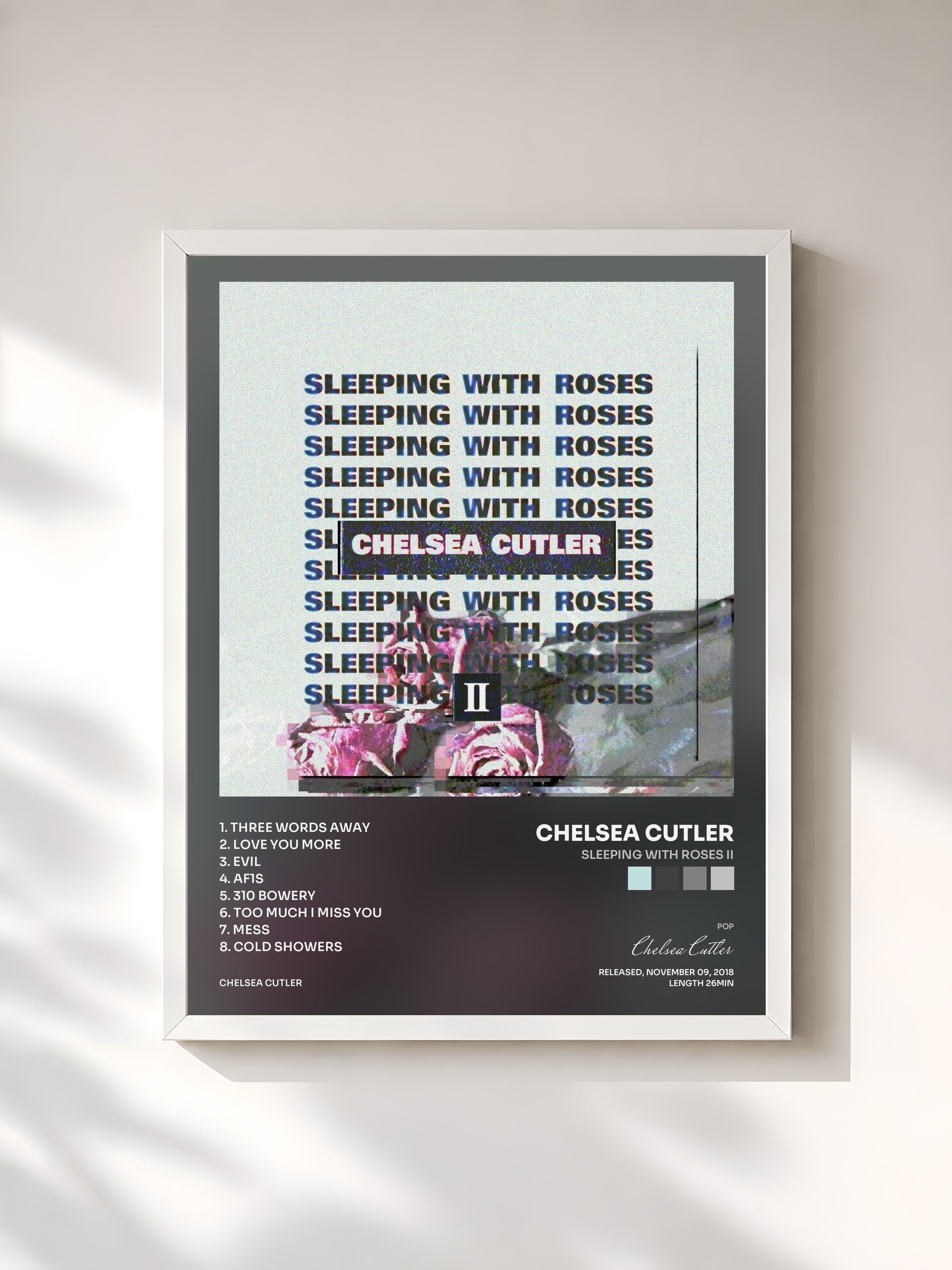 #blanc Tableau de l'album Sleeping with Roses II de Chelsea Cutler, cadre blanc, imprimé et encadré en France