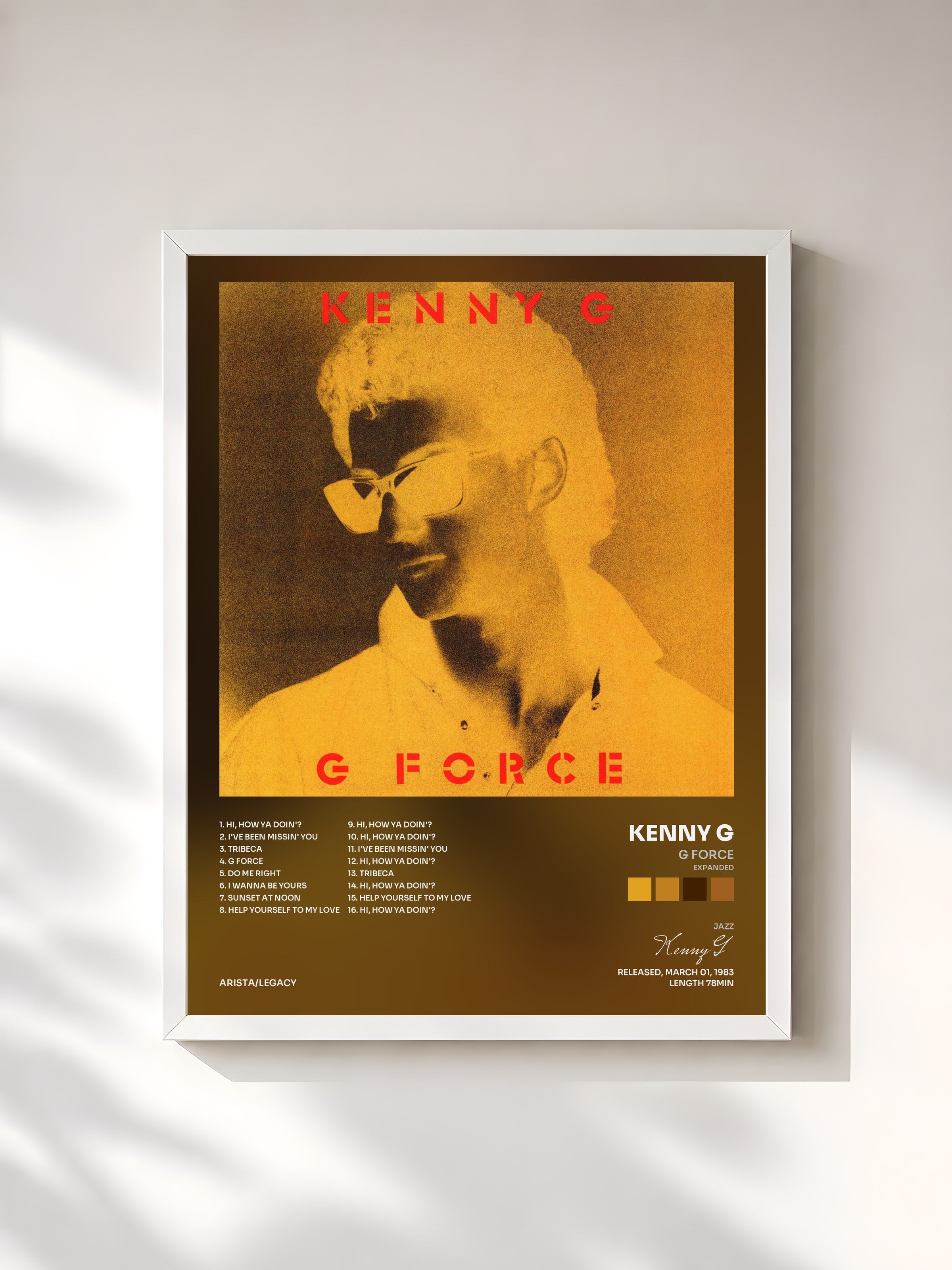 #blanc Tableau de l'album G Force (Expanded) de Kenny G, cadre blanc, imprimé et encadré en France