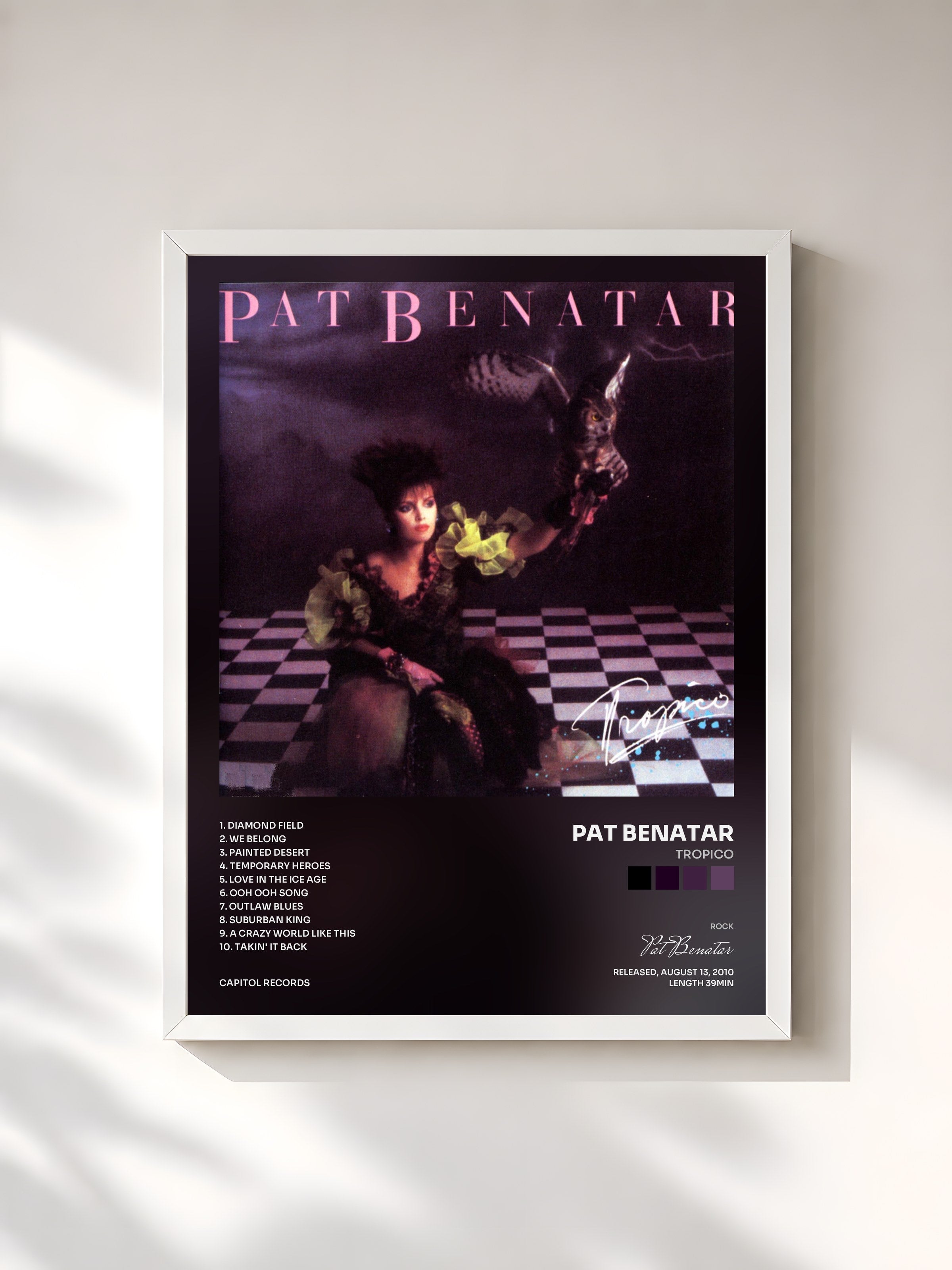 #blanc Tableau de l'album Tropico de Pat Benatar, cadre blanc, imprimé et encadré en France