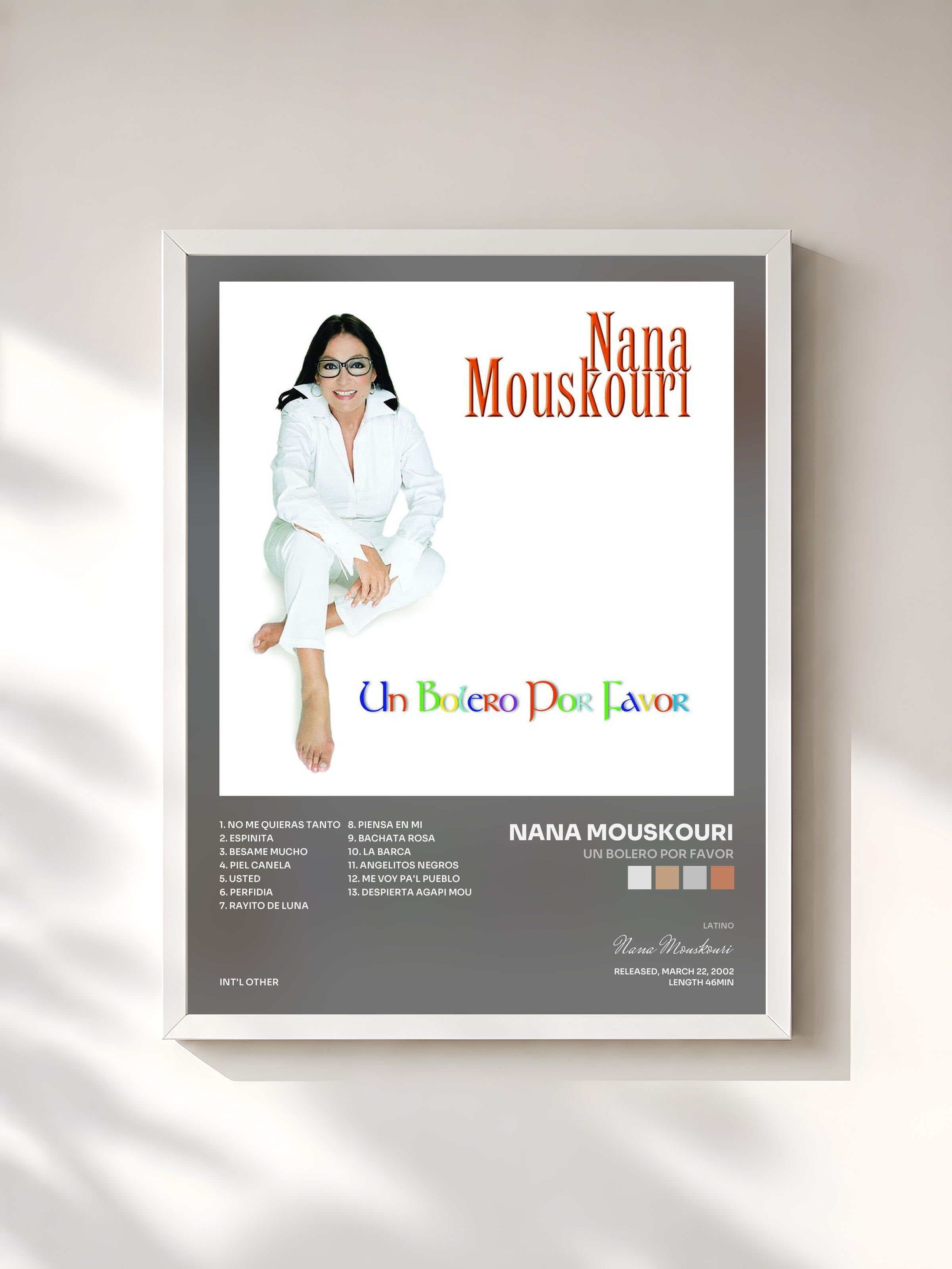 #blanc Tableau de l'album Un Bolero Por Favor de Nana Mouskouri, cadre blanc, imprimé et encadré en France
