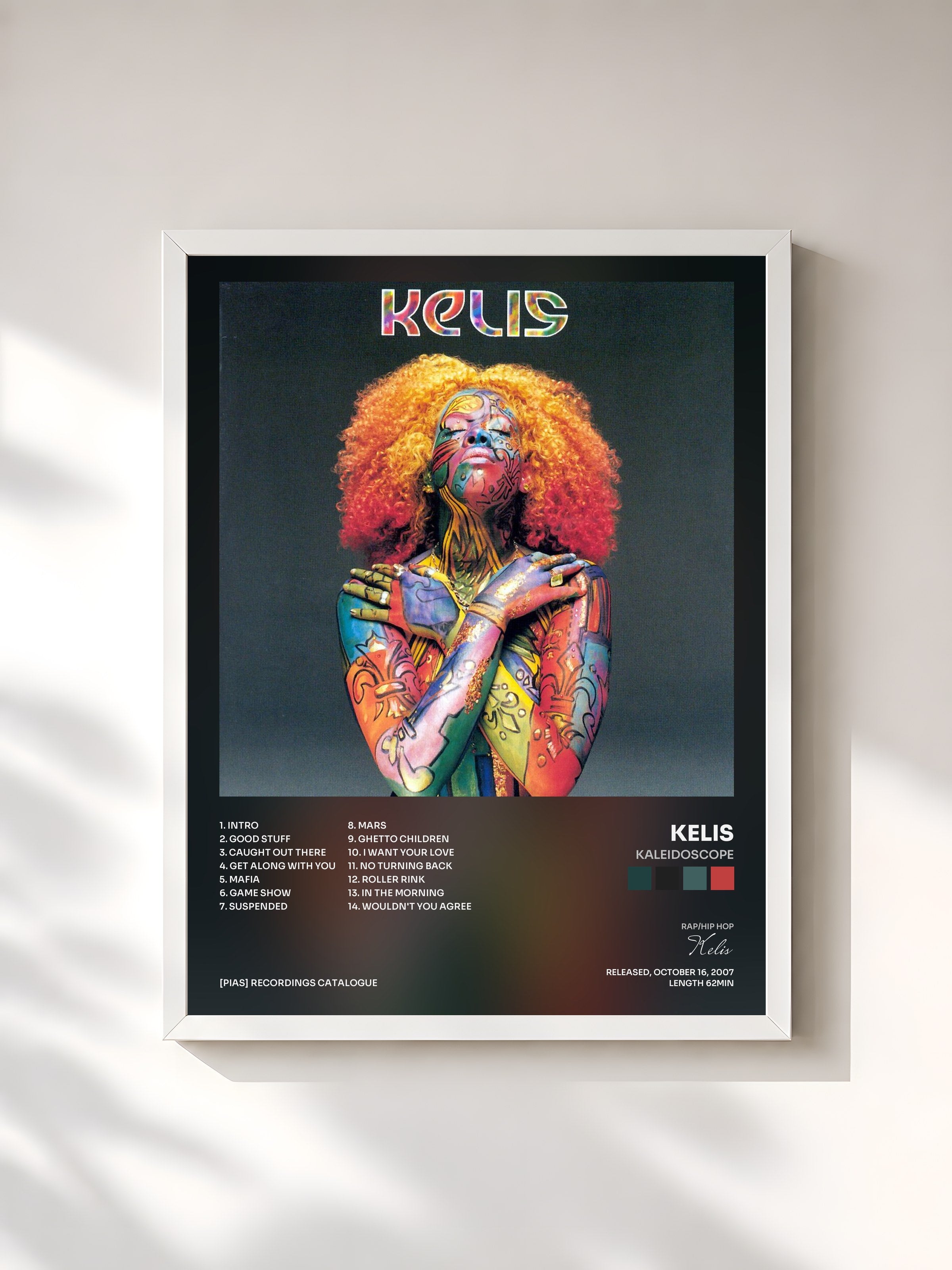 #blanc Tableau de l'album Kaleidoscope de Kelis, cadre blanc, imprimé et encadré en France