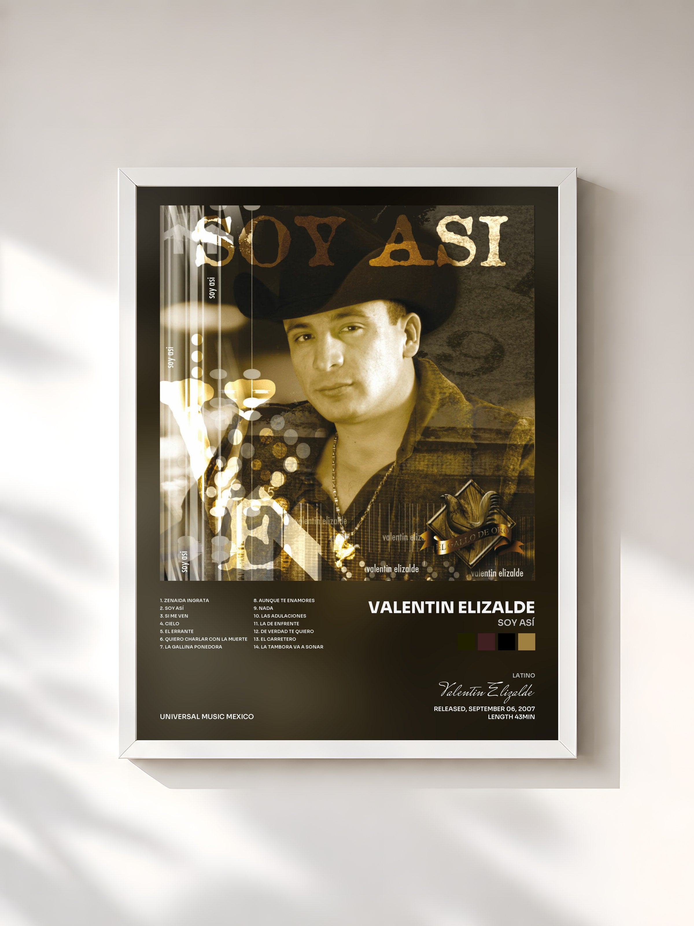 #blanc Tableau de l'album Soy Así de Valentin Elizalde, cadre blanc, imprimé et encadré en France