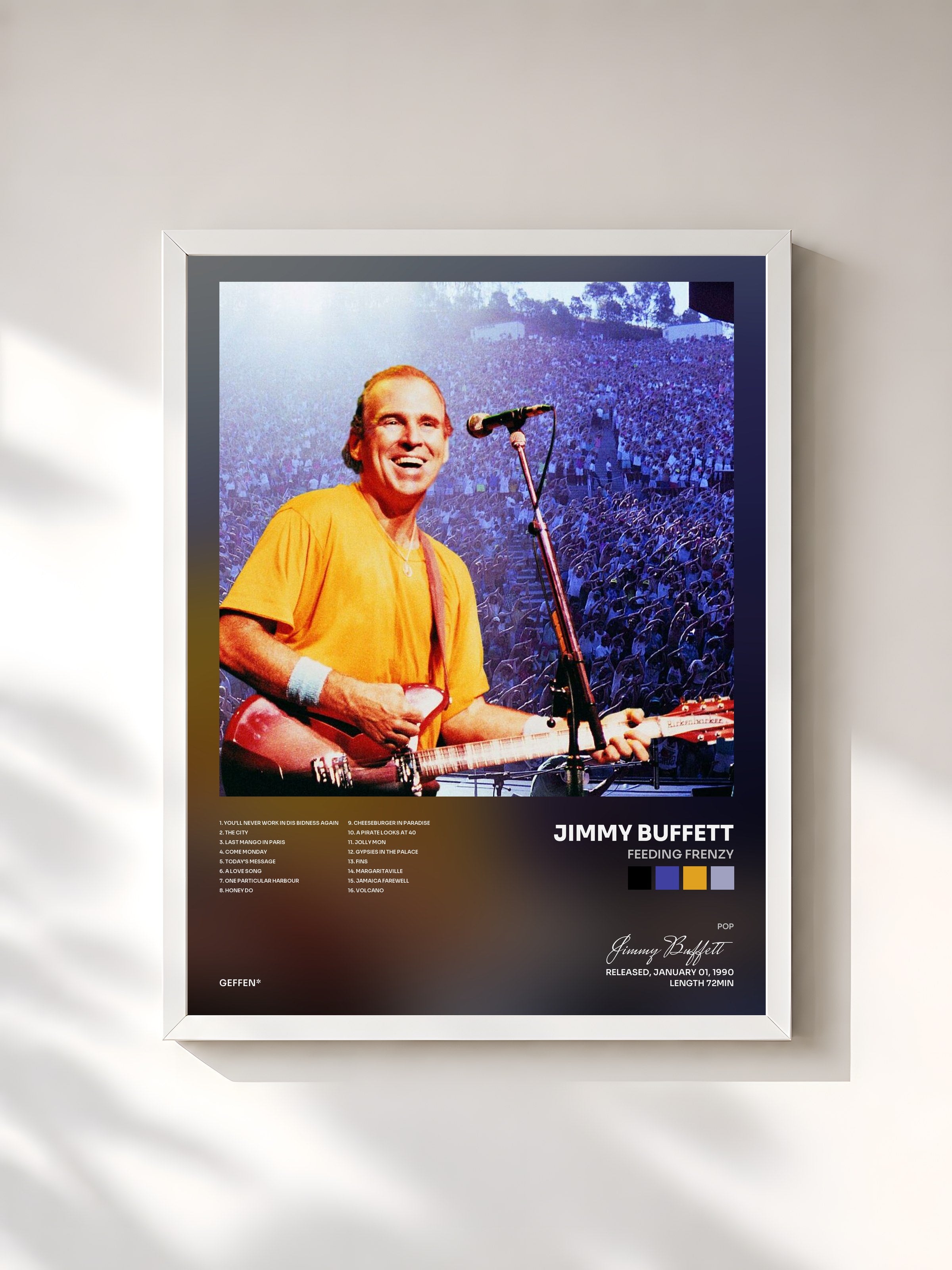 #blanc Tableau de l'album Feeding Frenzy de Jimmy Buffett, cadre blanc, imprimé et encadré en France