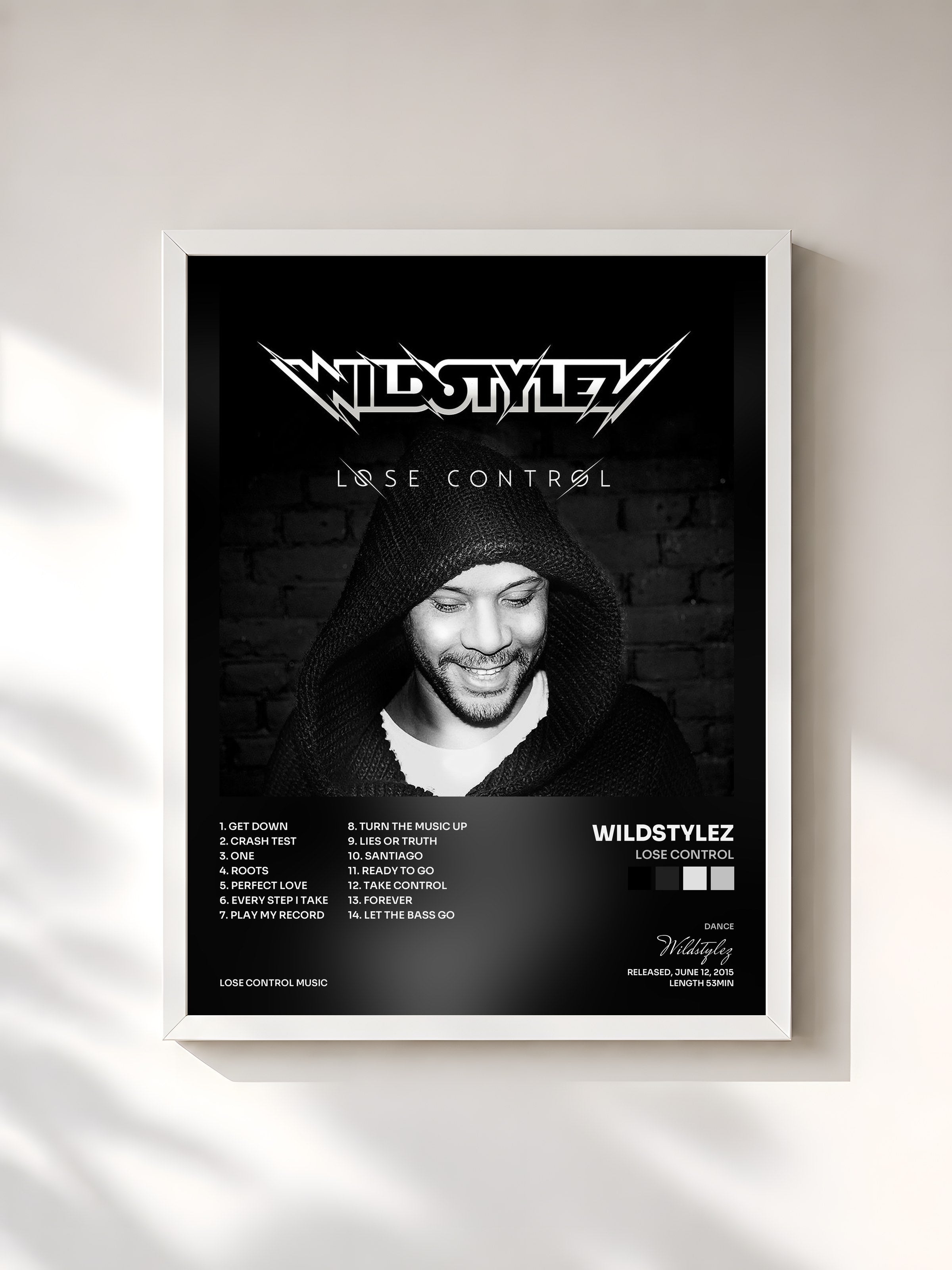 #blanc Tableau de l'album Lose Control de Wildstylez, cadre blanc, imprimé et encadré en France